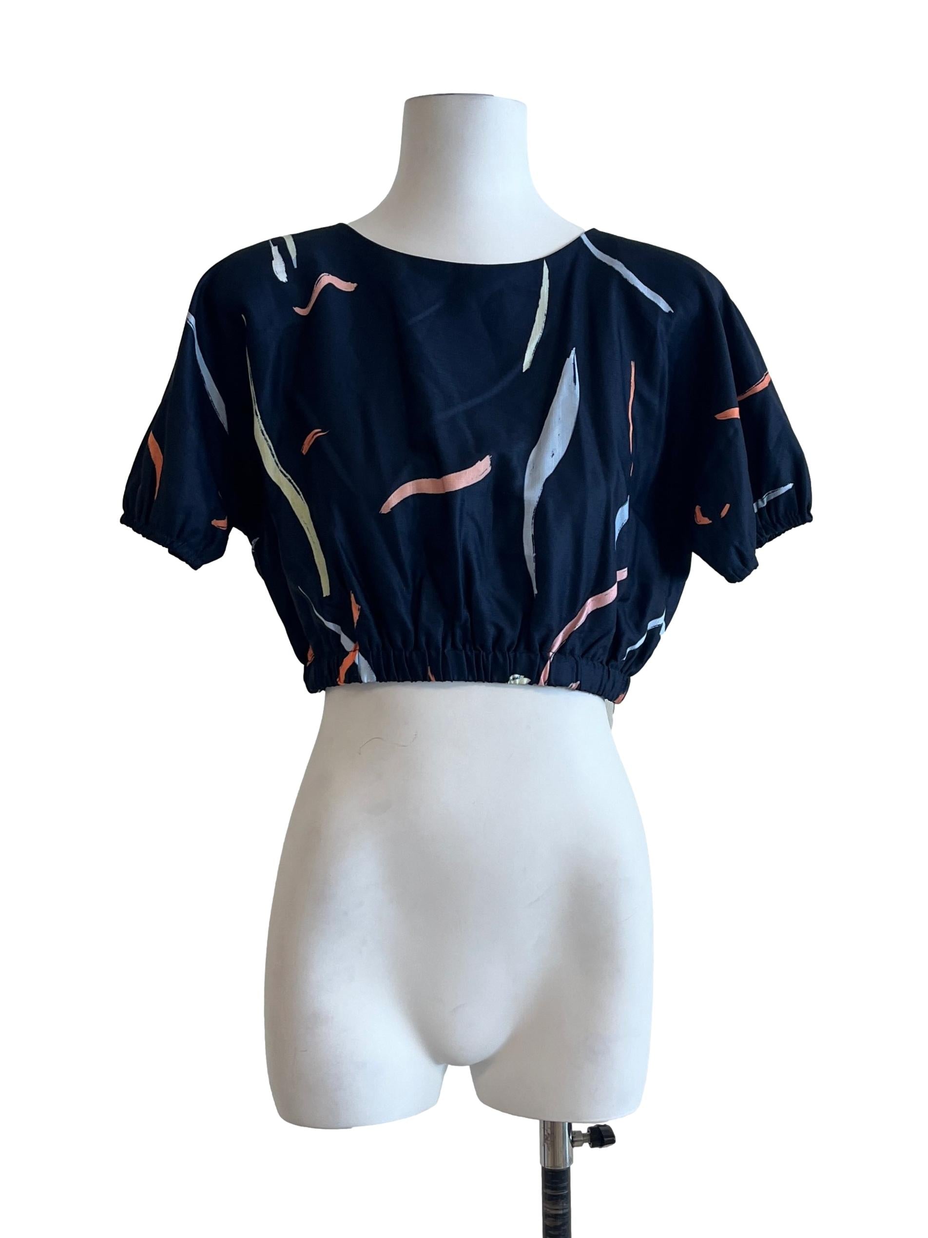 Peacock Blue Round Neck Cropped Top