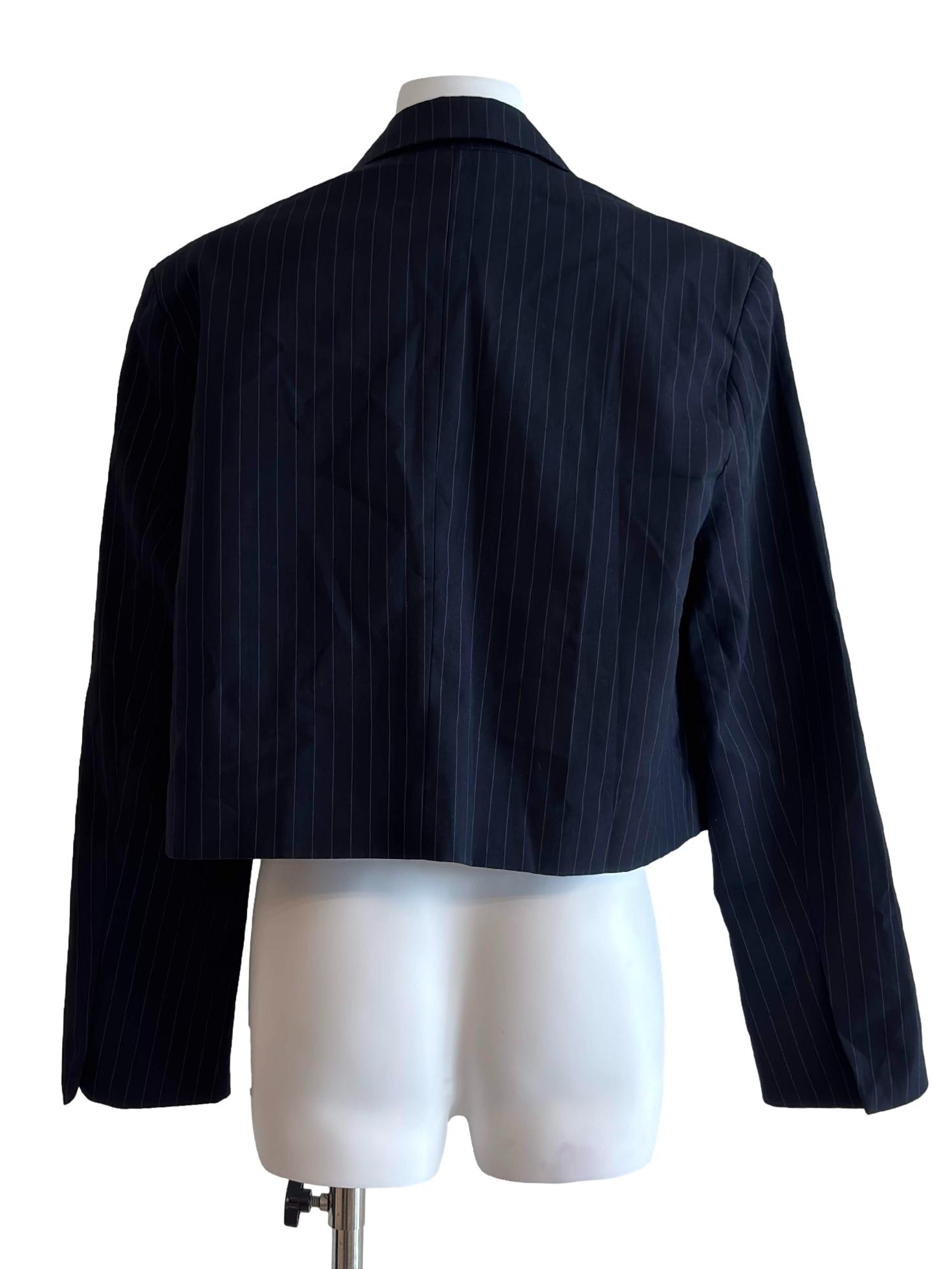 Dark Blue Pinstripe Crop Blazer