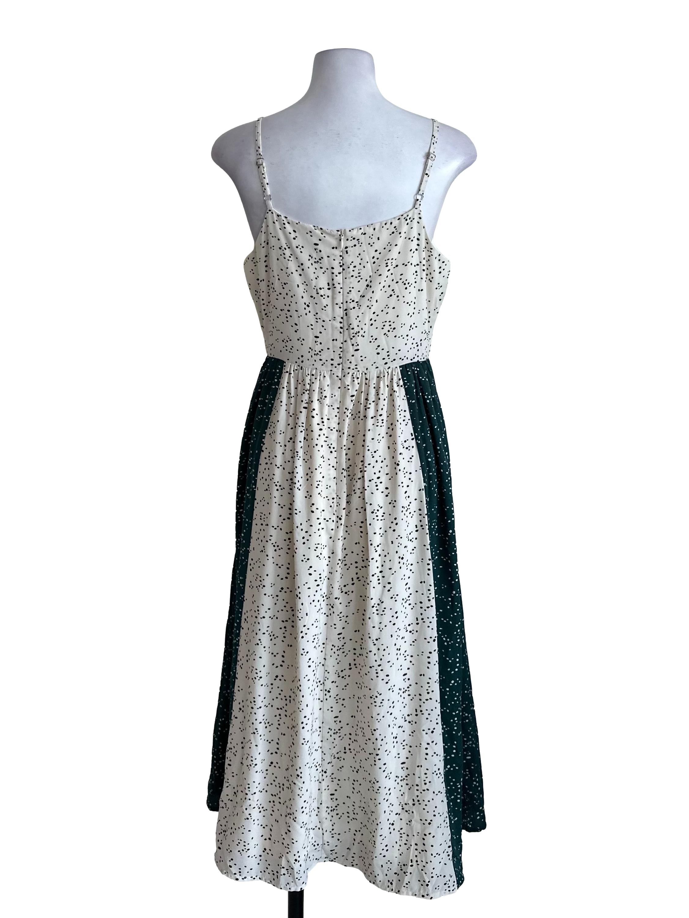 Cream Green Pattern A Line Dress