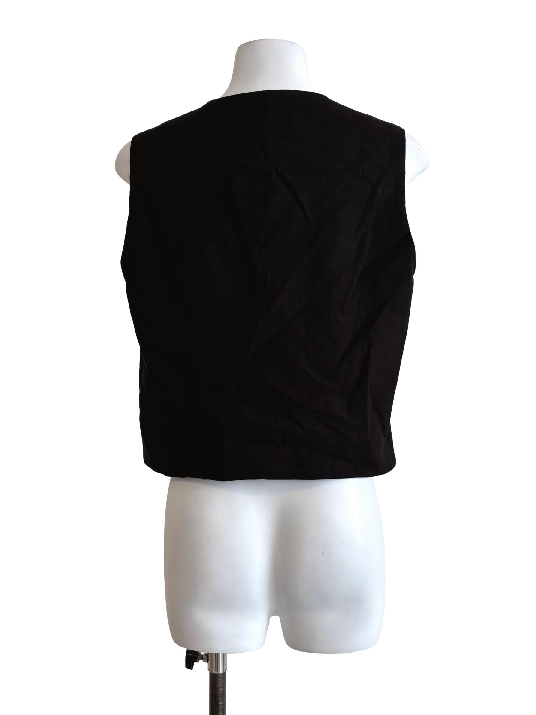 Rich Black Linen Ribbon Top