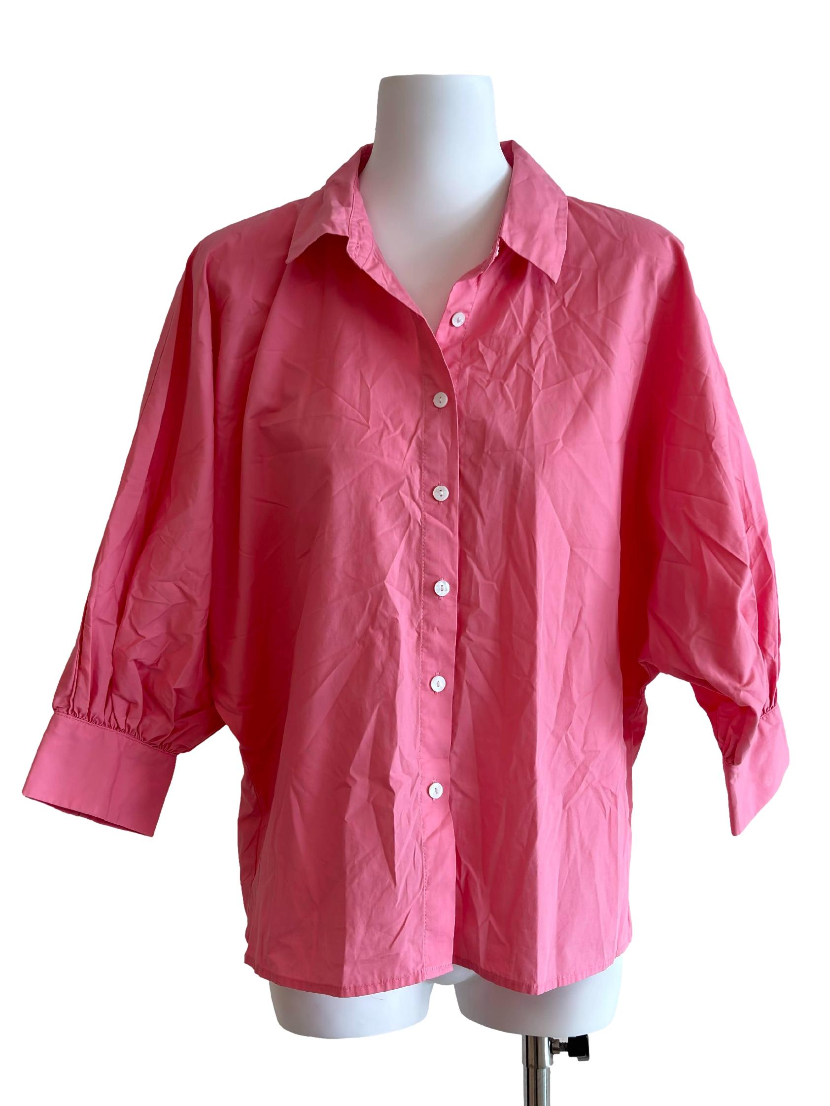 Strawberry Pink Batwing Collared Shirt