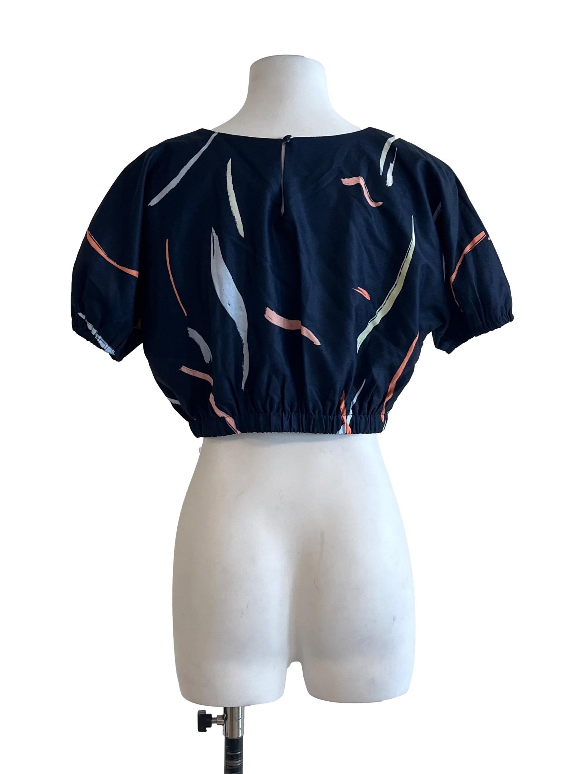 Peacock Blue Round Neck Cropped Top
