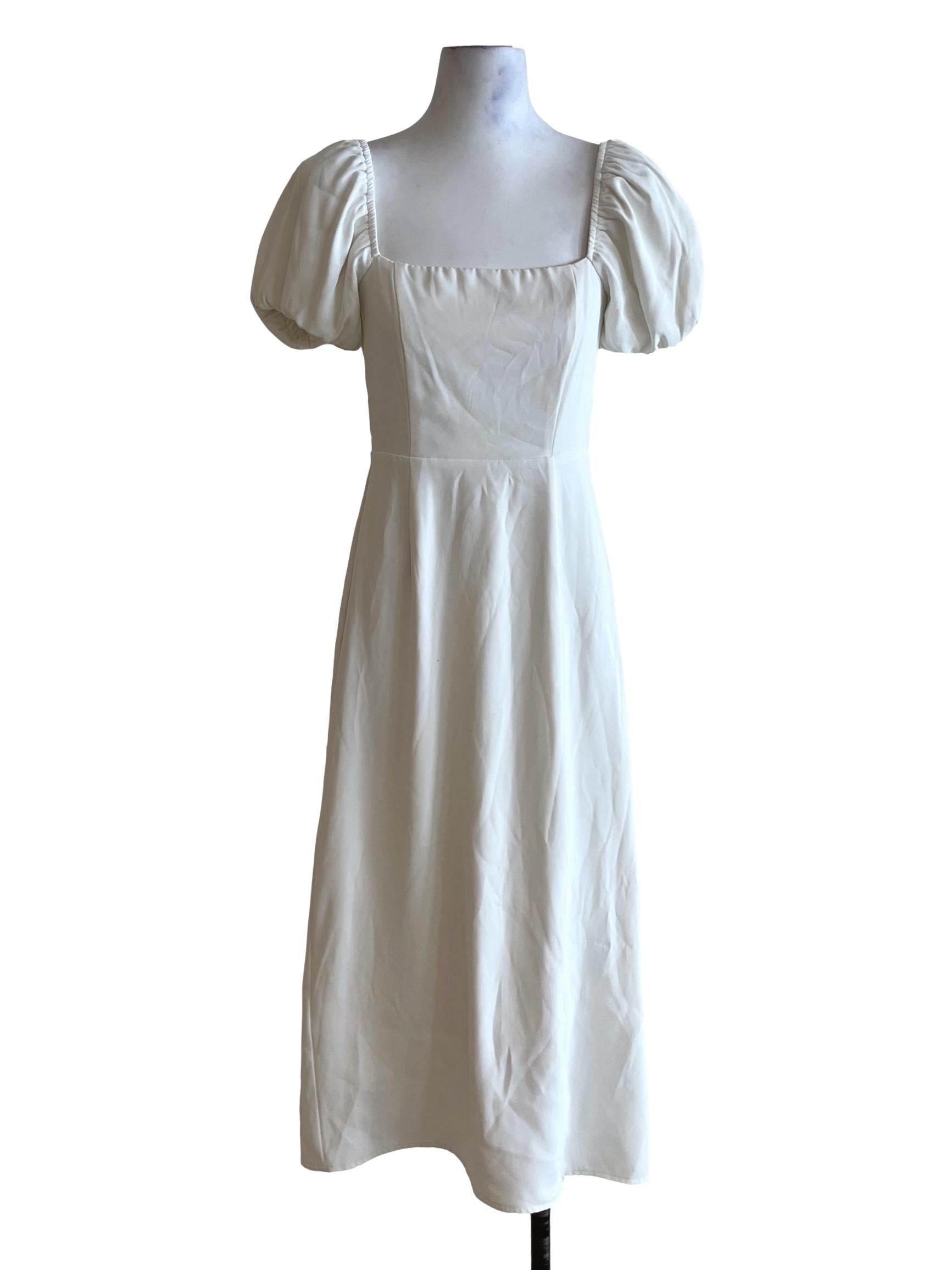 White Square Neckline Empire Dress