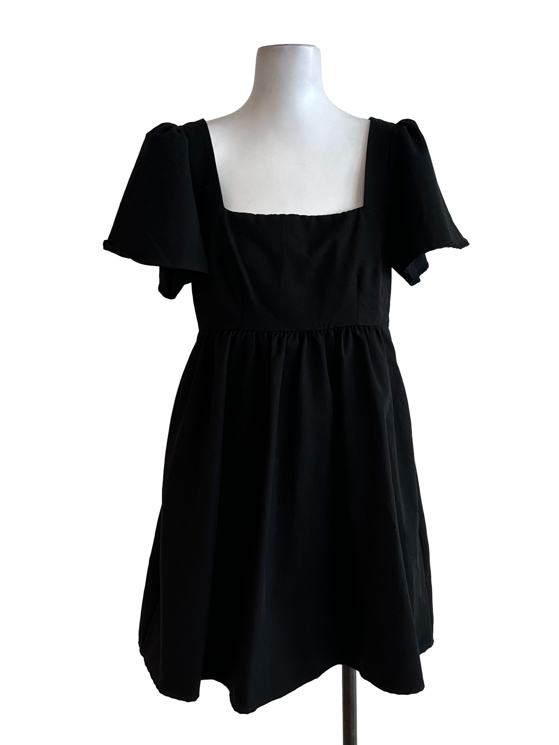 Midnight Black Square Neck Empire Dress