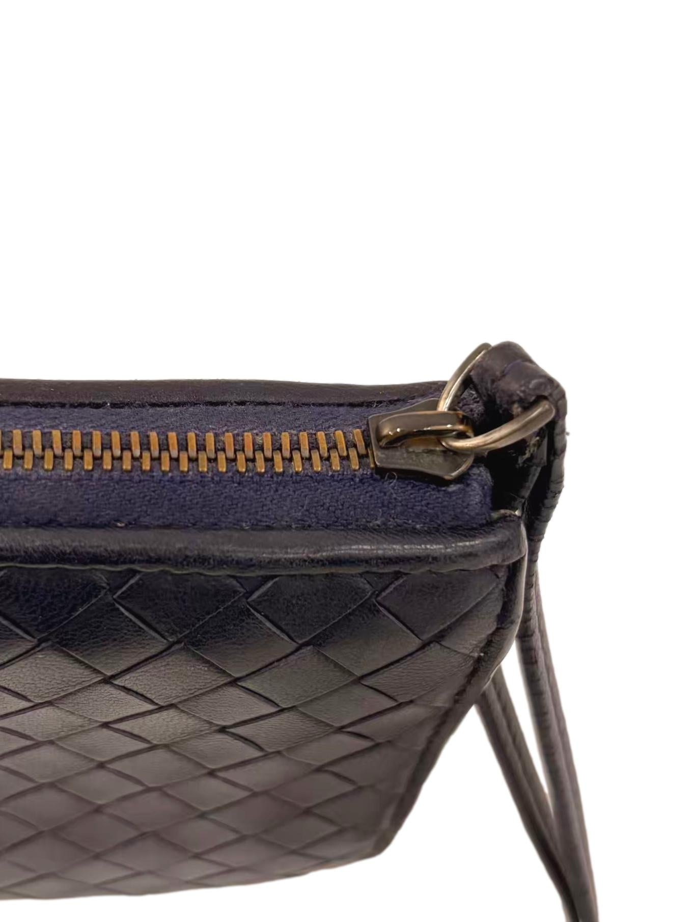 Navy Blue Intrecciato Leather Long Wallet