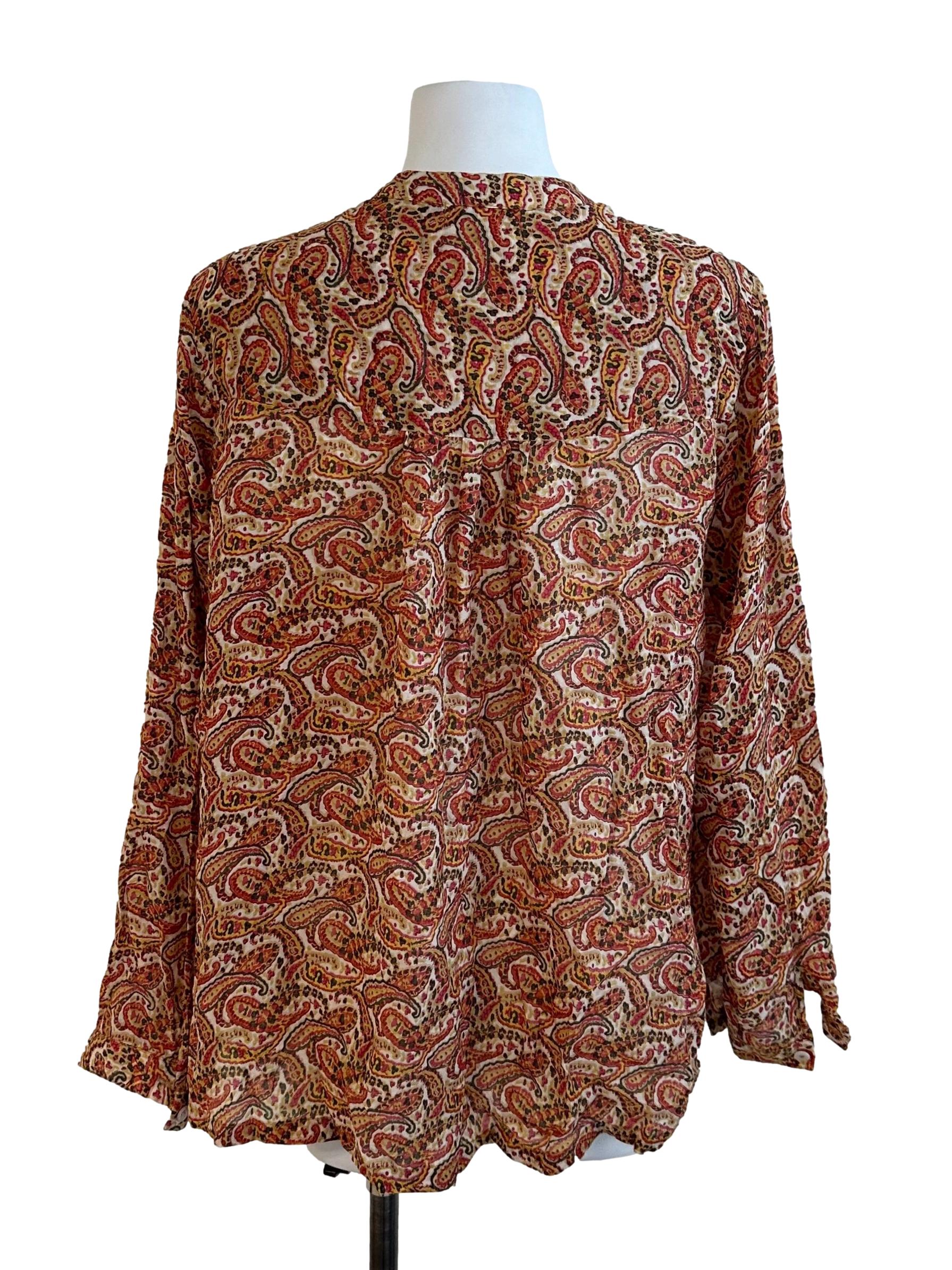 Brick Red Pattern V Neck Blouse