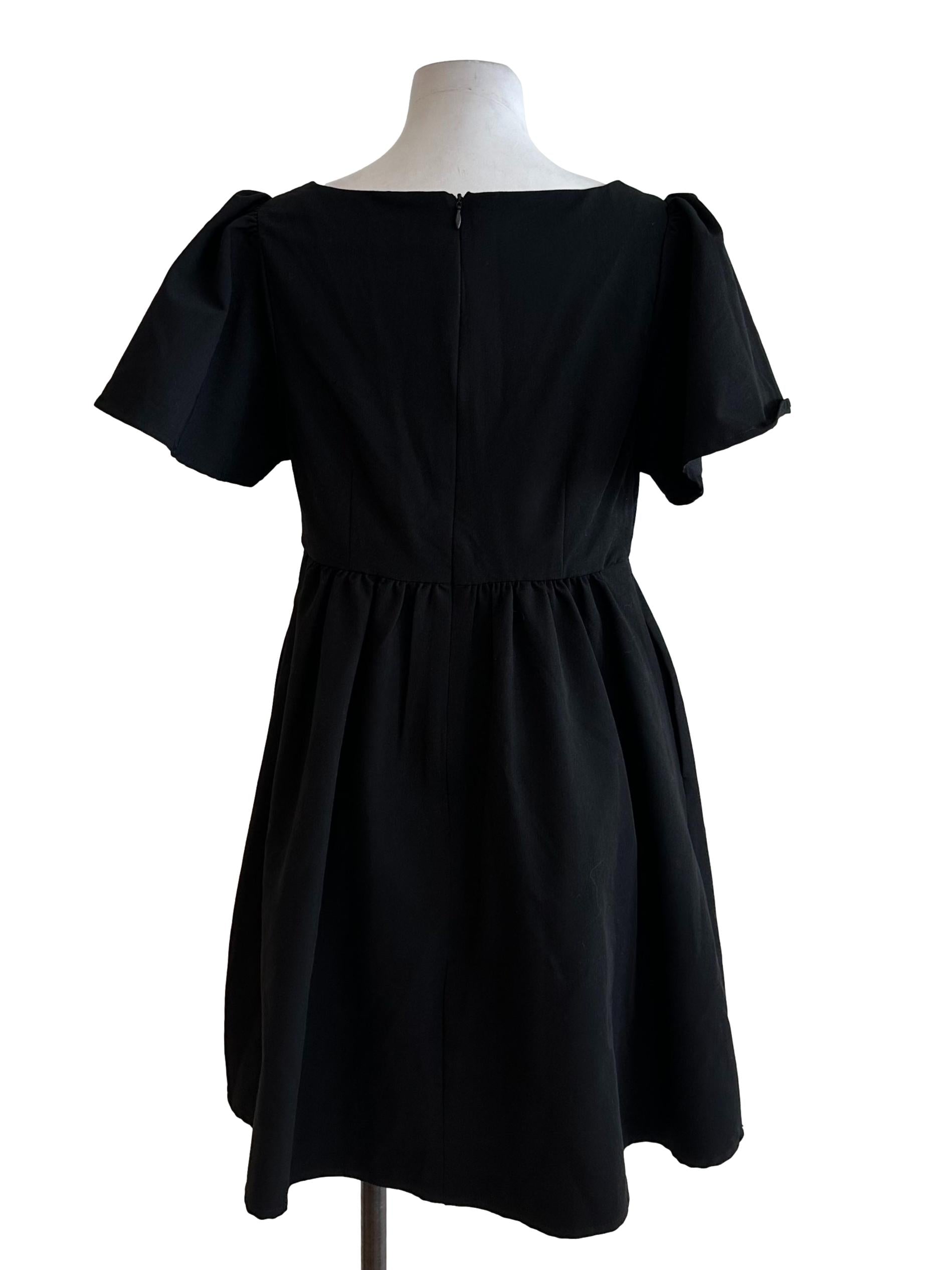 Midnight Black Square Neck Empire Dress