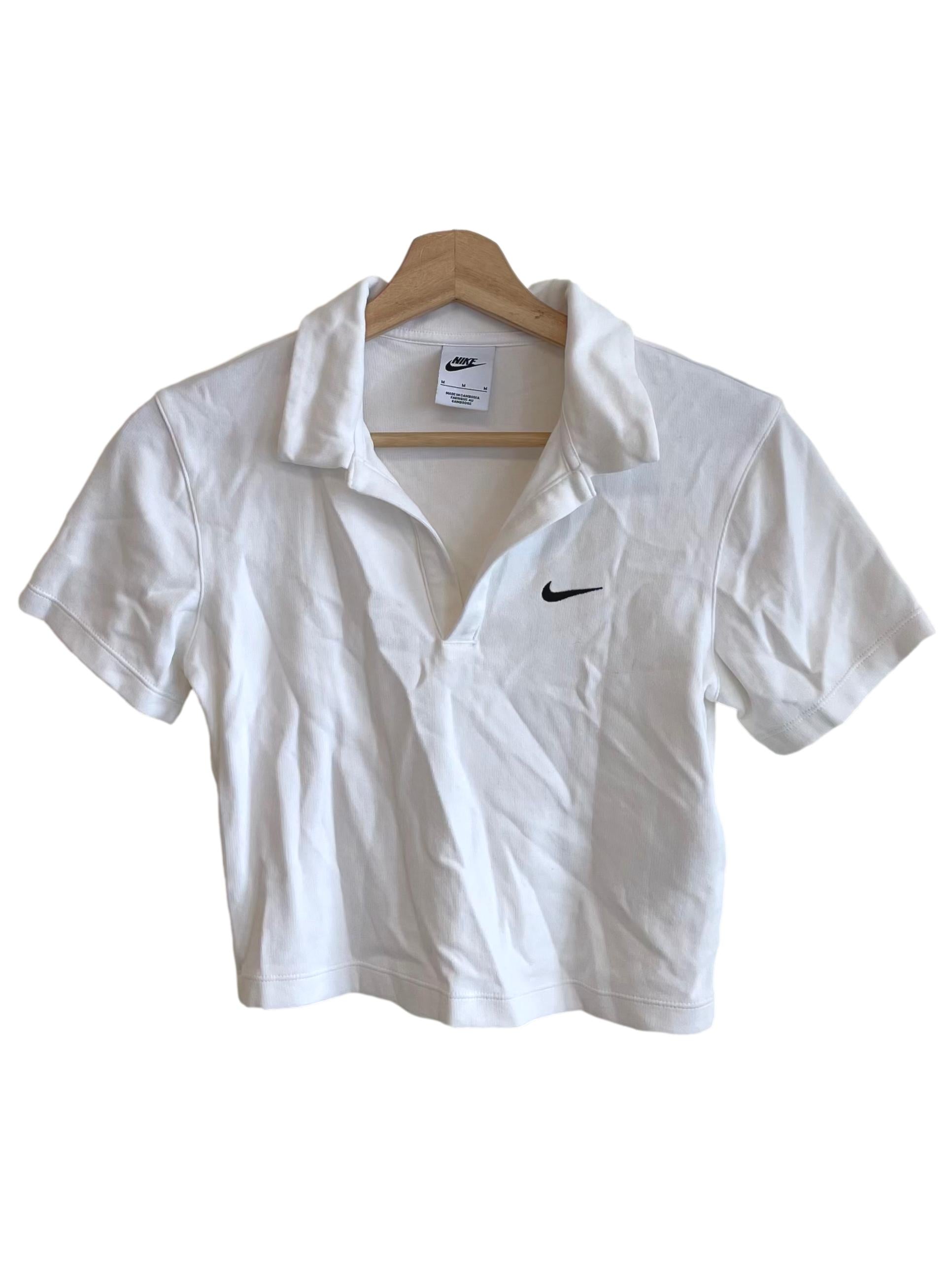 White Logo Collar Crop Top