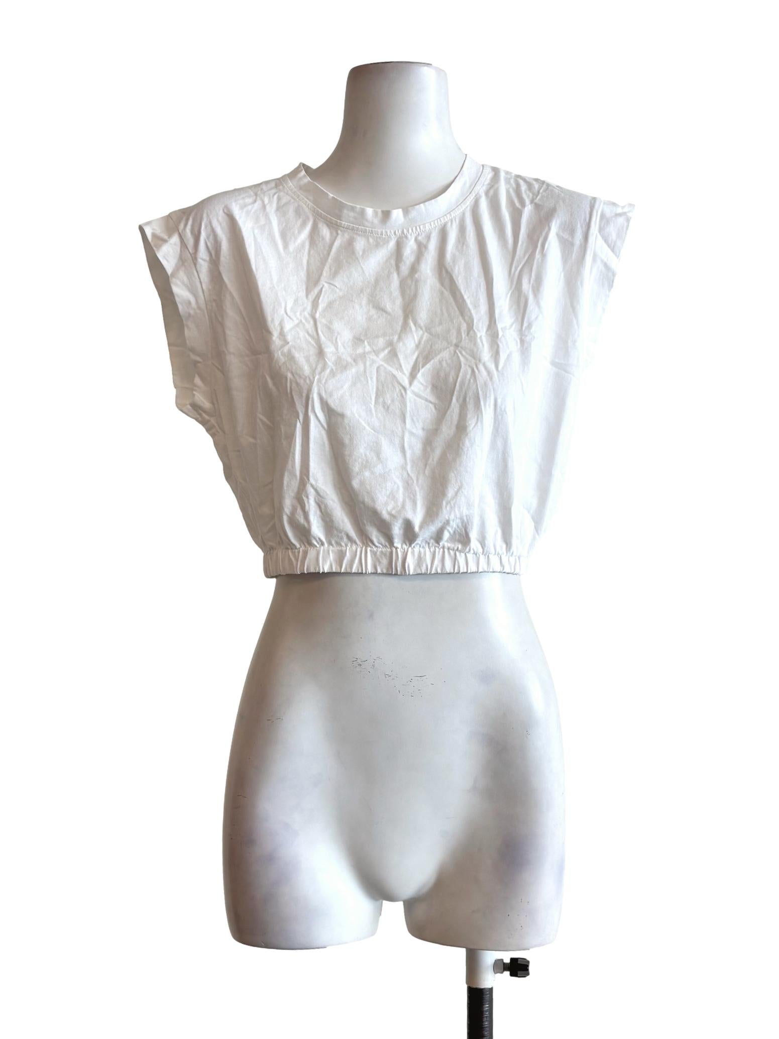 Powder White Sleeveless Cotton Crop Top TTR