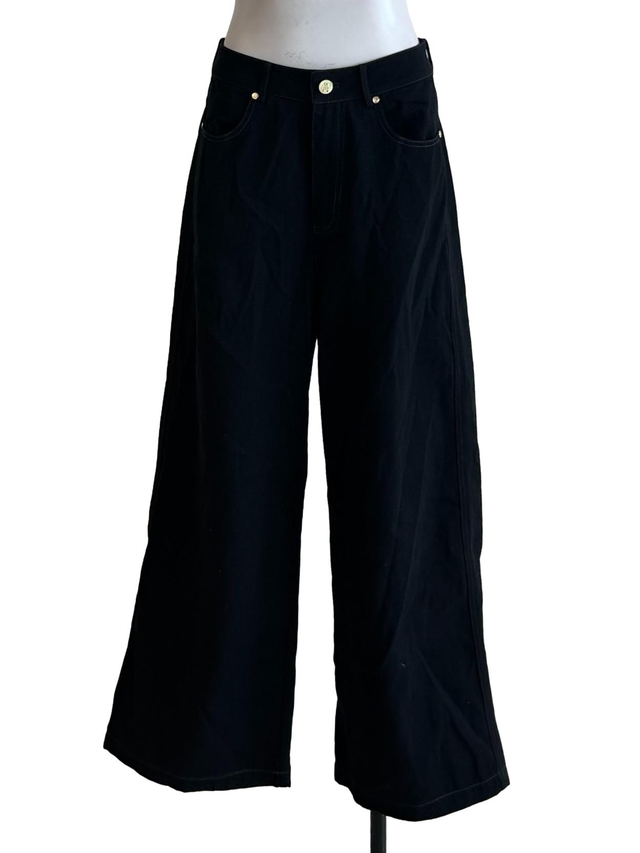 Black Denim And Gold Button Pant