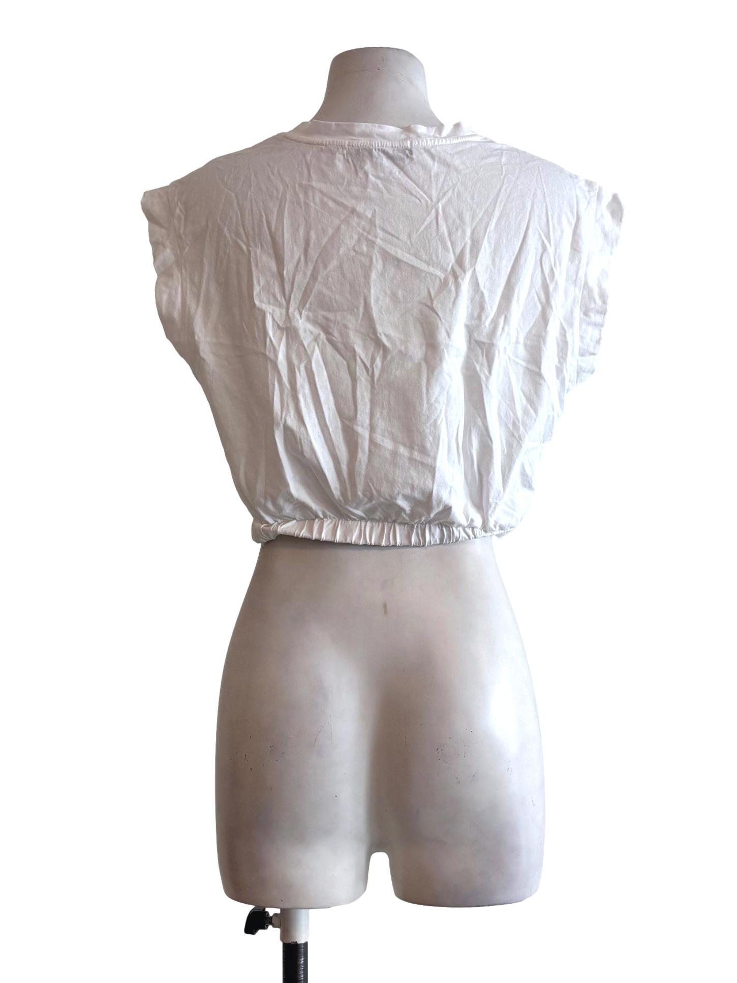 Powder White Sleeveless Cotton Crop Top TTR