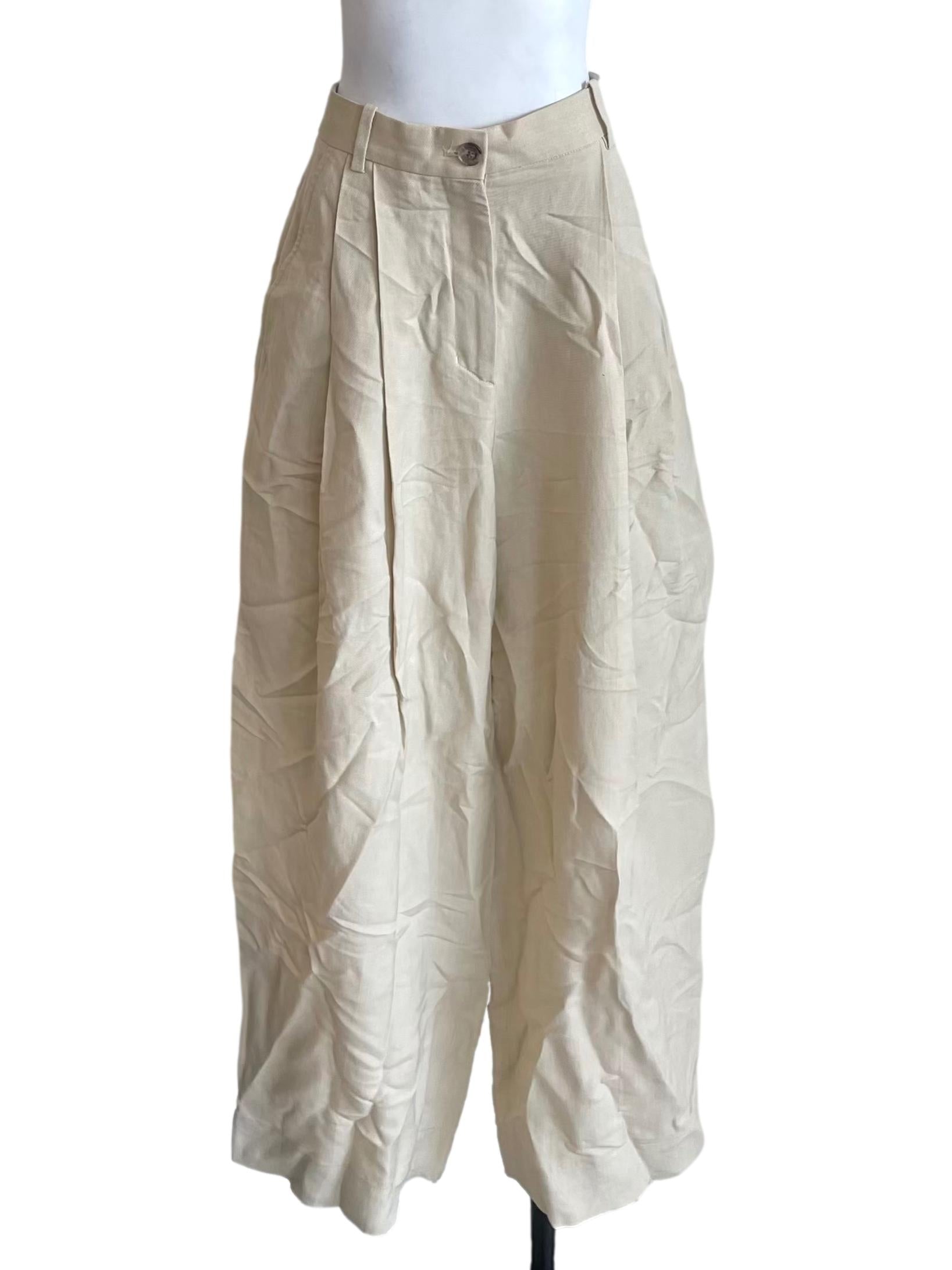 Ivory Pleated Wide Leg Pants