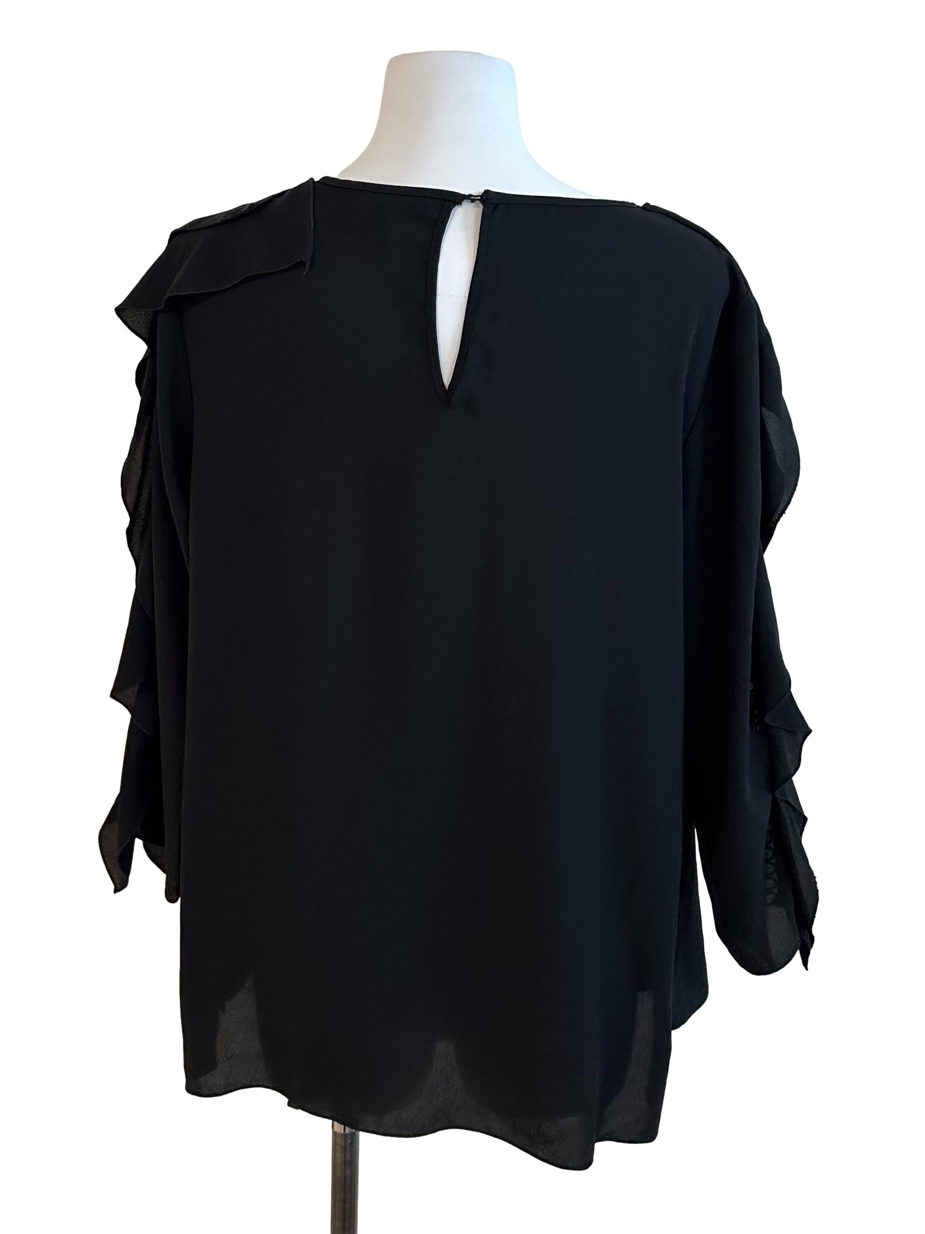 Onyx Black Round Neck Ruffle Sleeve Top