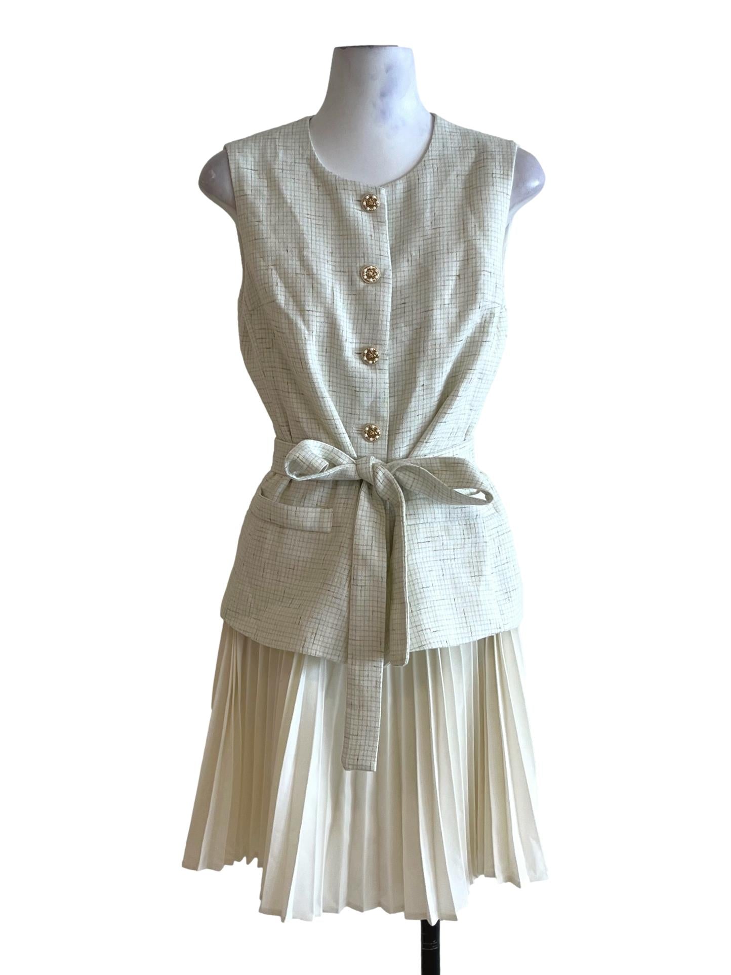 White Graph Check Sheath Dress