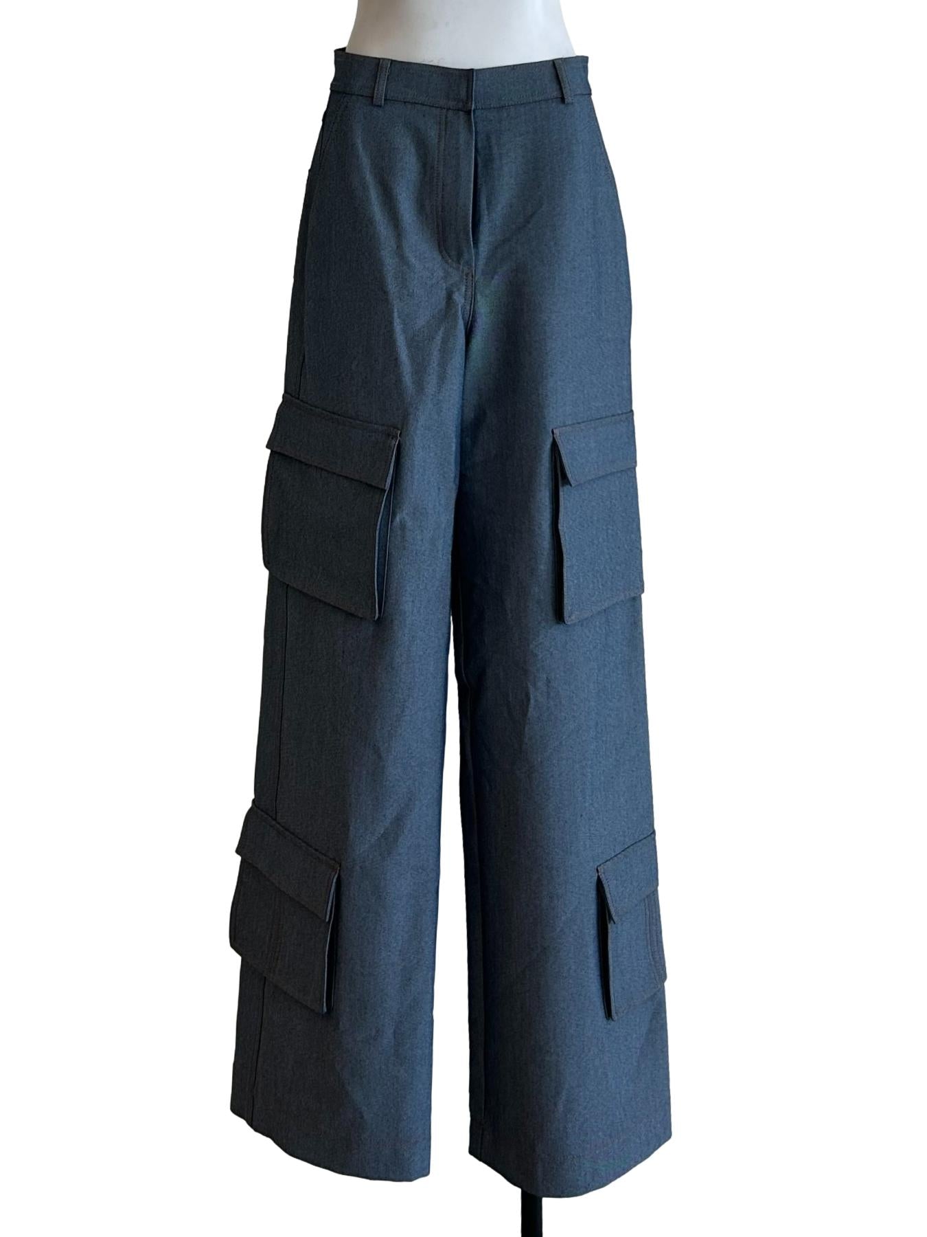 Washed Blue Denim Cargo Pants