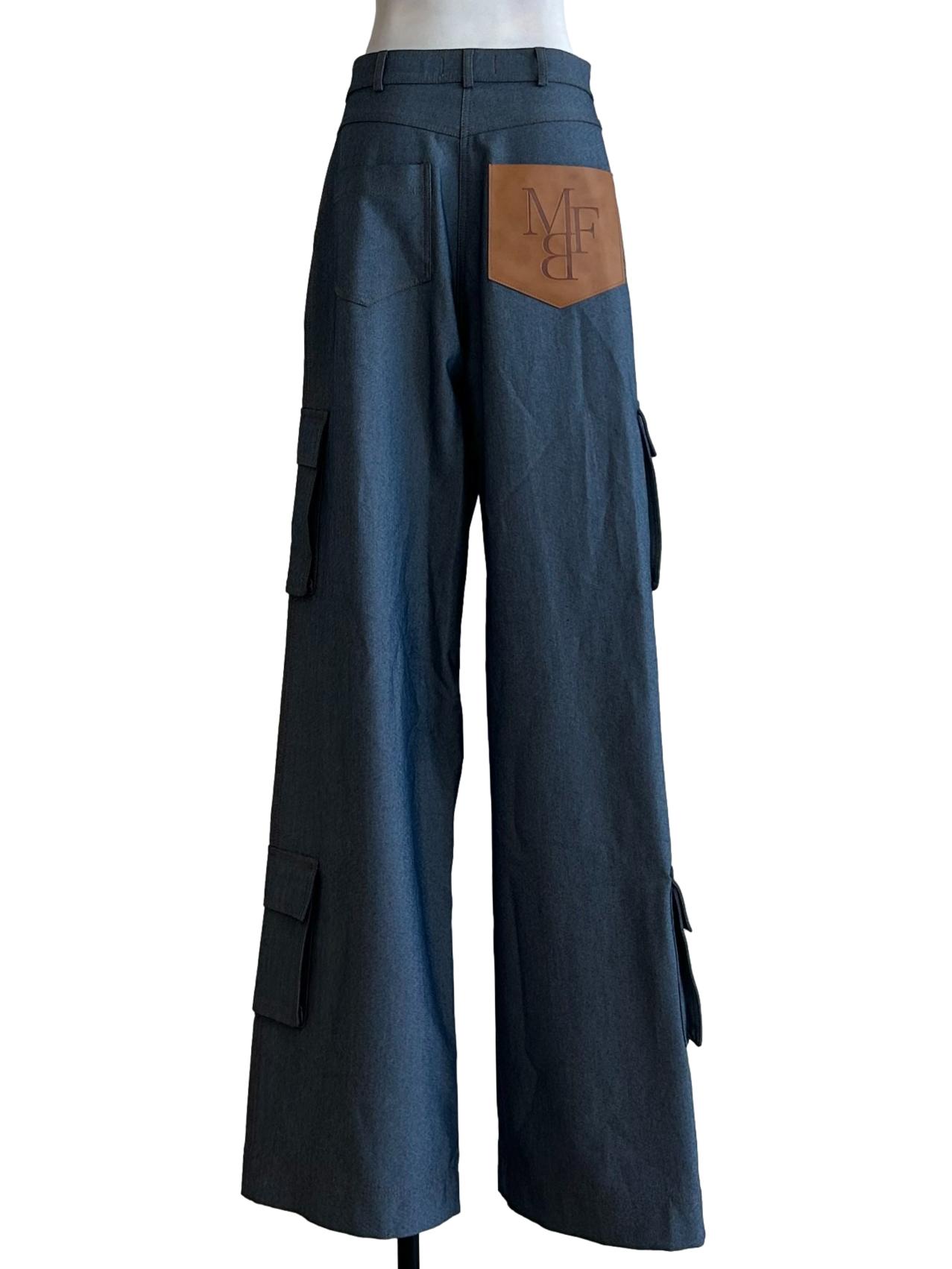 Washed Blue Denim Cargo Pants
