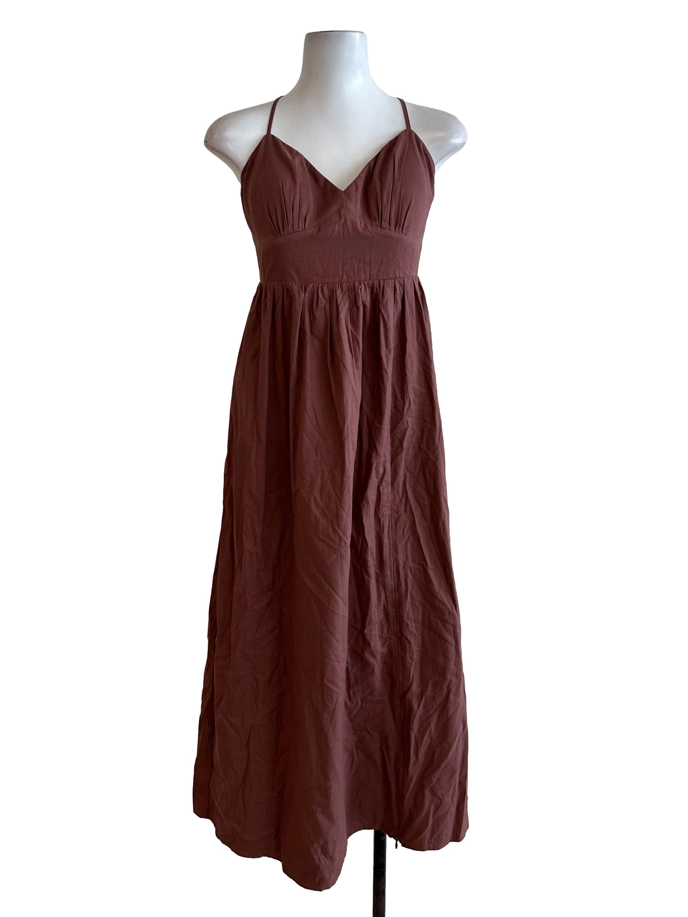 Walnut Brown V Neck Back Overlap Dress