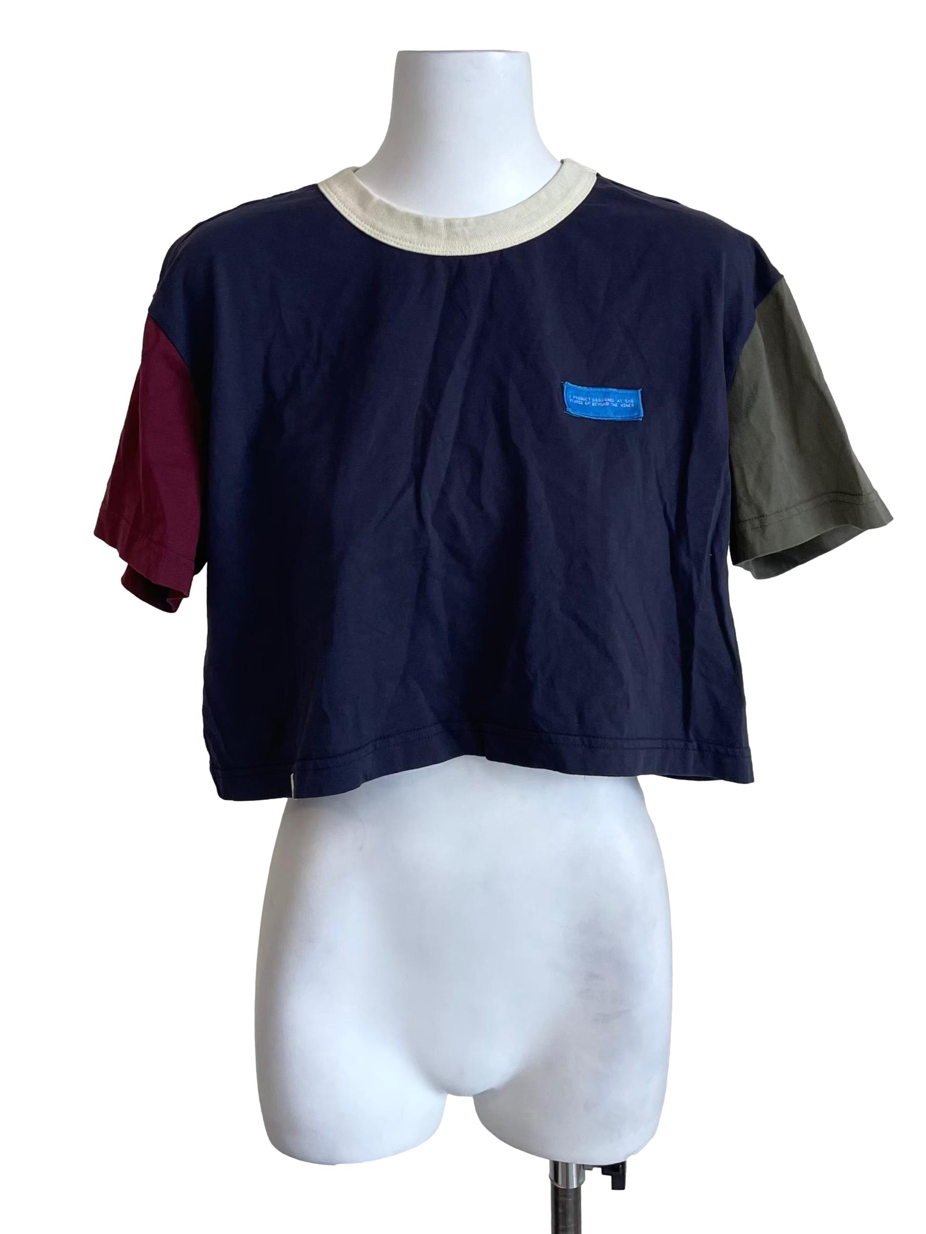 Navy Contrast Crop Tee