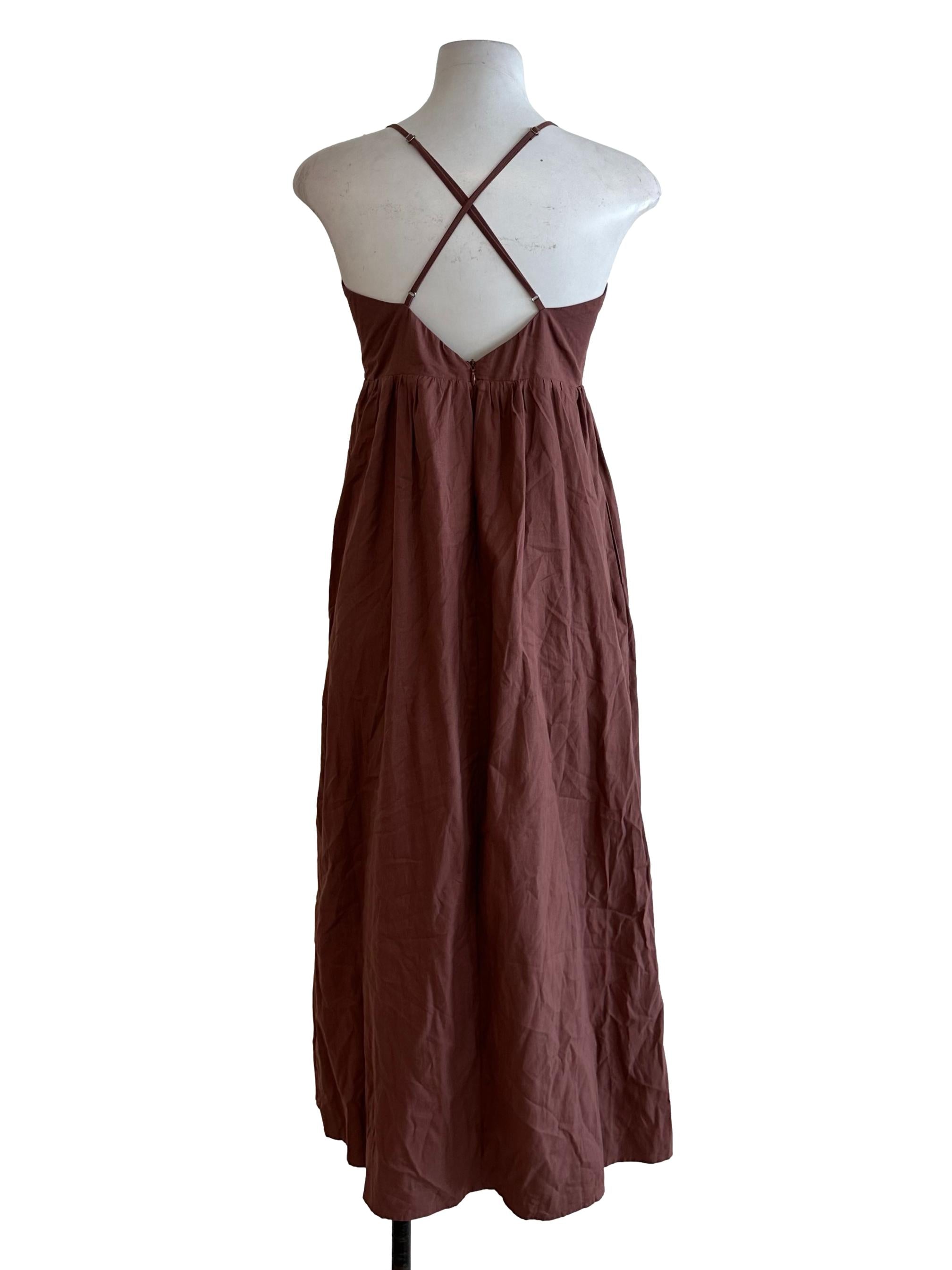 Walnut Brown V Neck Back Overlap Dress