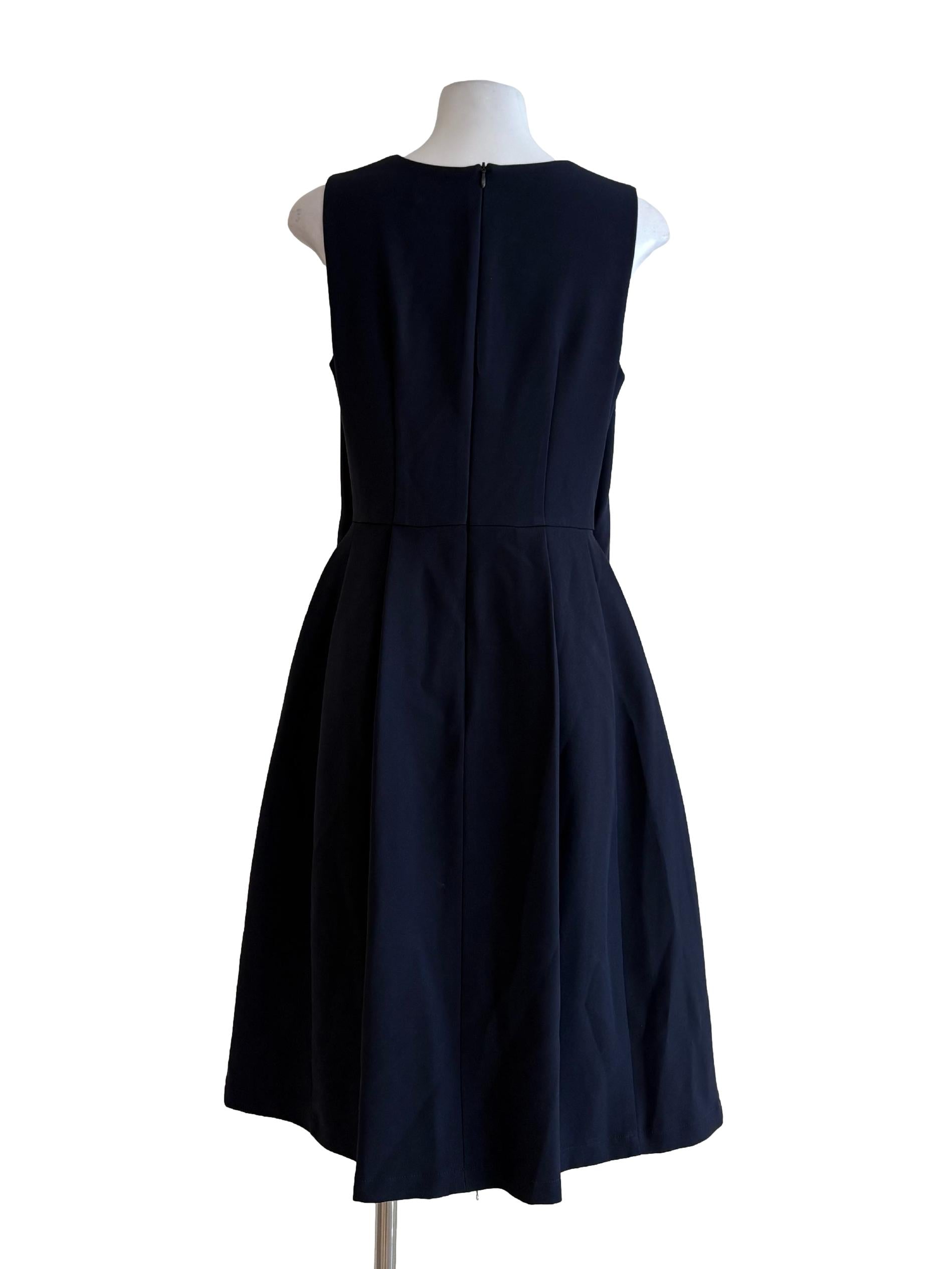 Navy Blue Front Slit Pleated A-Line Dress