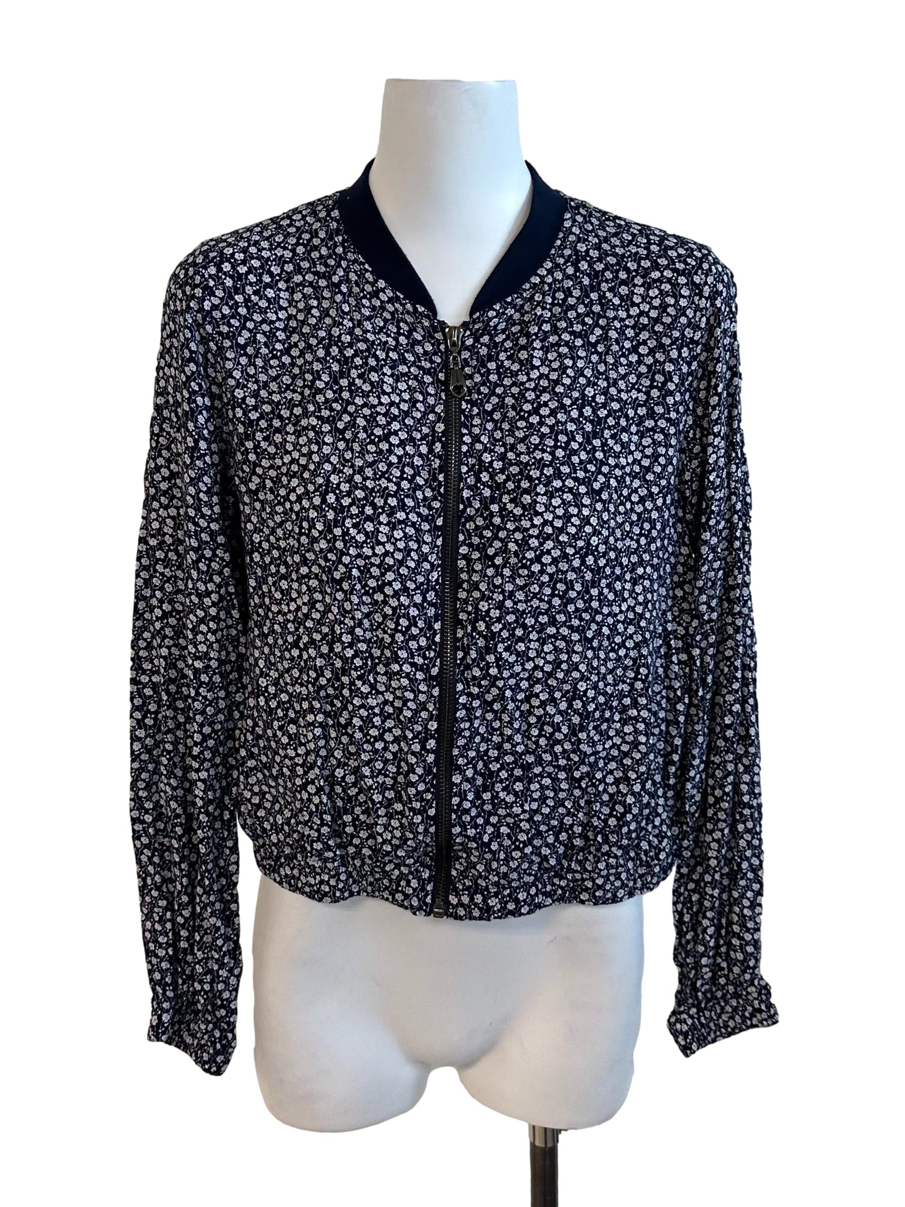 Dark Blue Floral Zipped Jacket