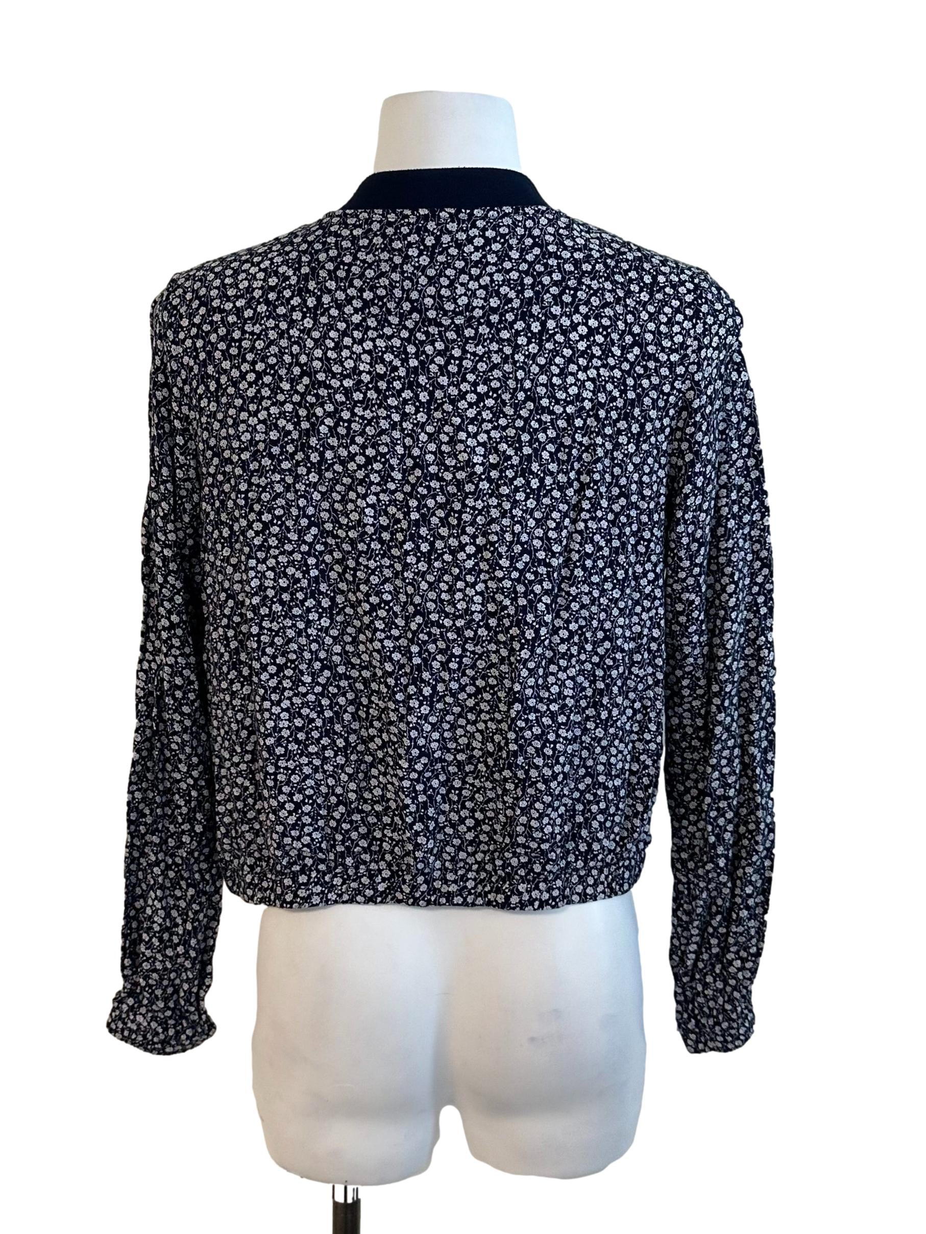 Dark Blue Floral Zipped Jacket