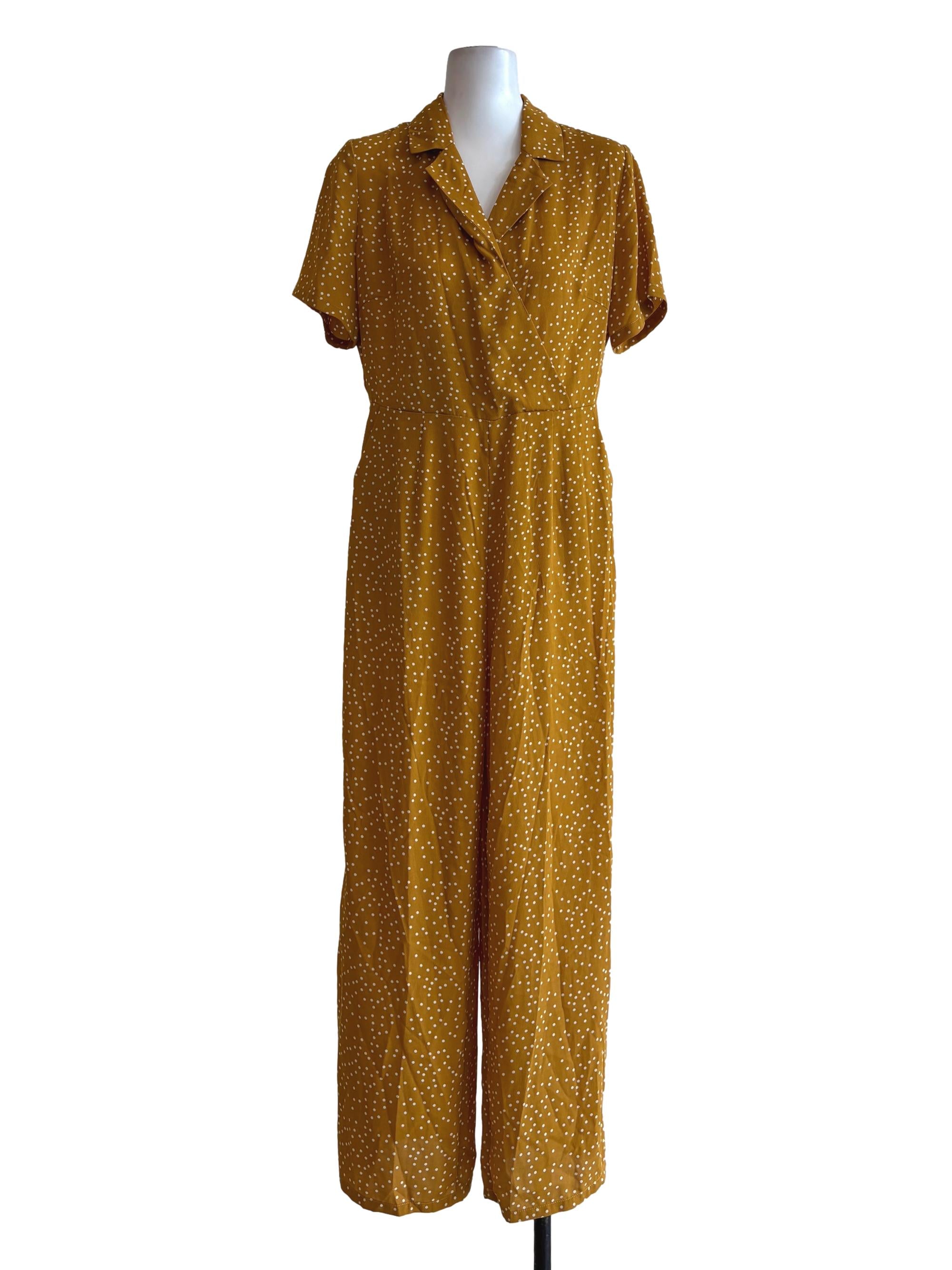 Mustard Short Sleeve Polka Dot Jumpsuit
