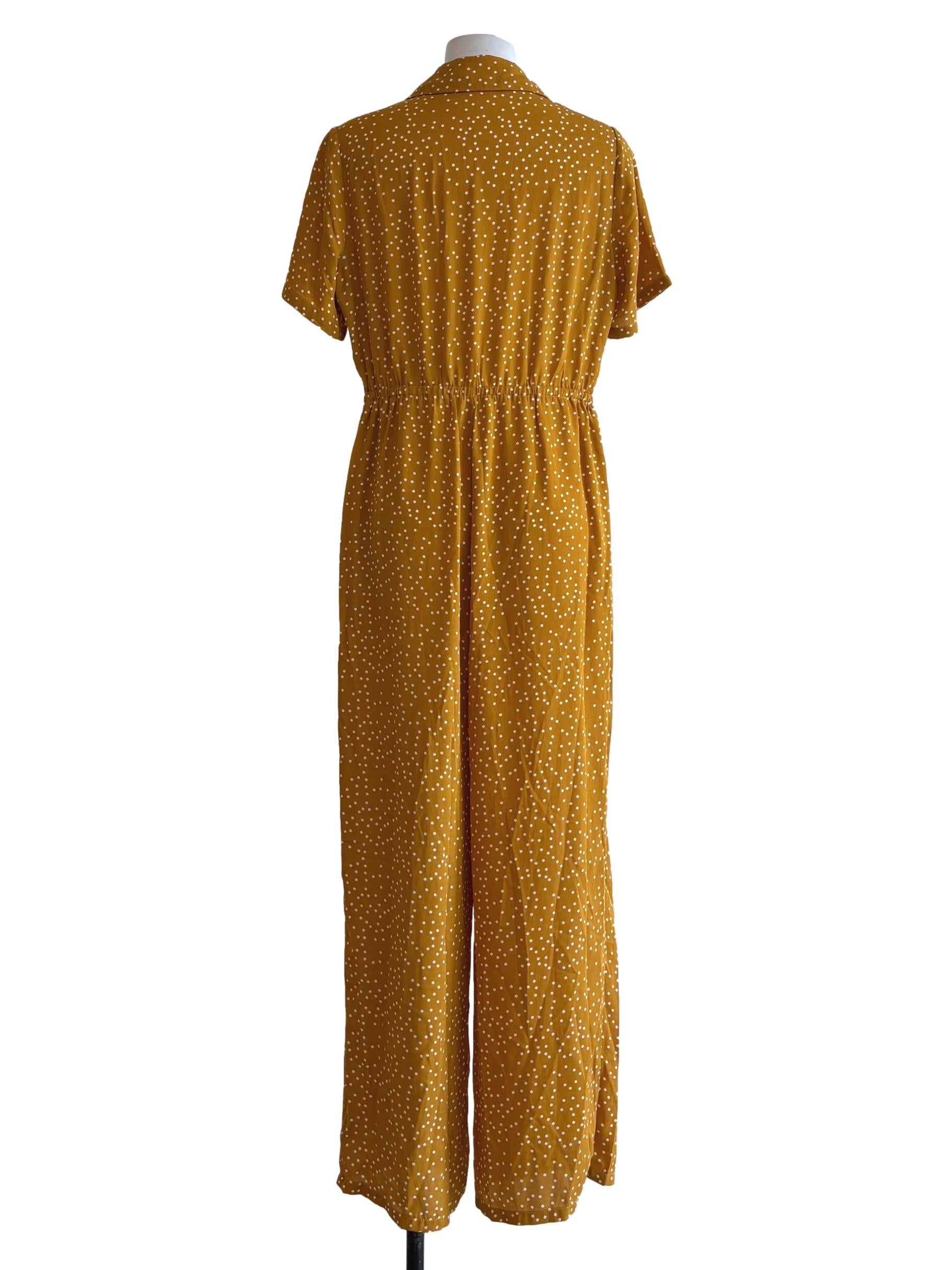 Mustard Short Sleeve Polka Dot Jumpsuit