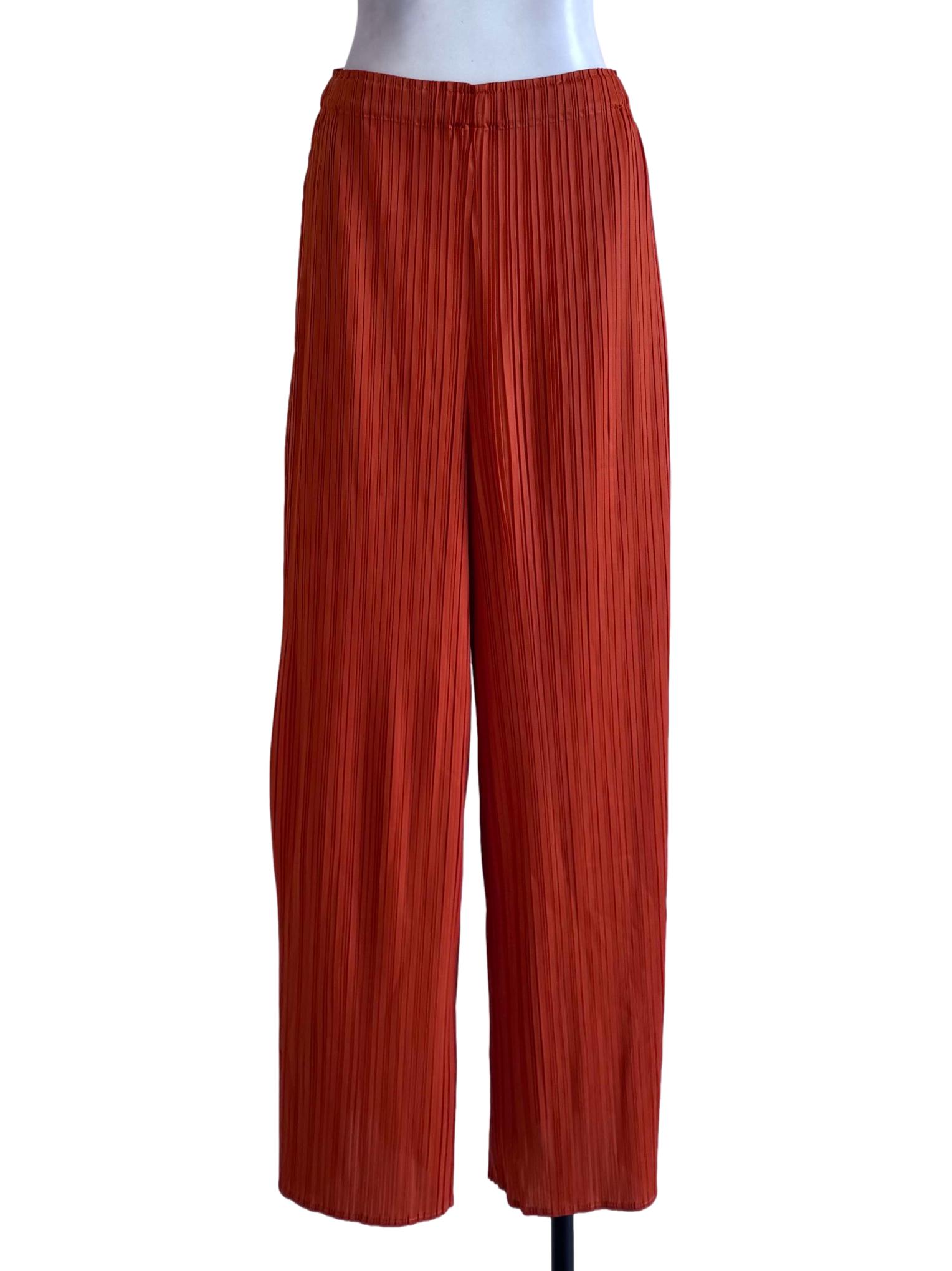 Orange Pleated Casual Long Pants