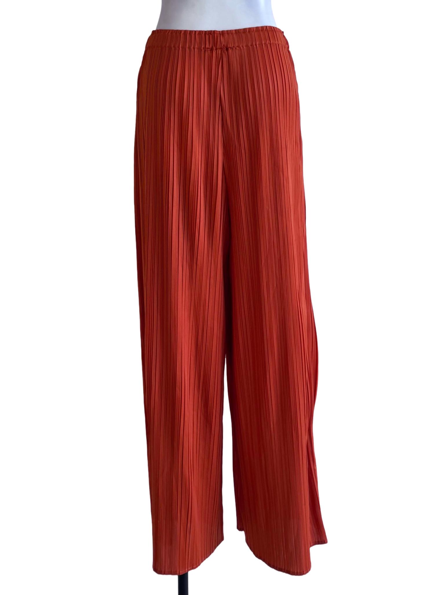 Orange Pleated Casual Long Pants