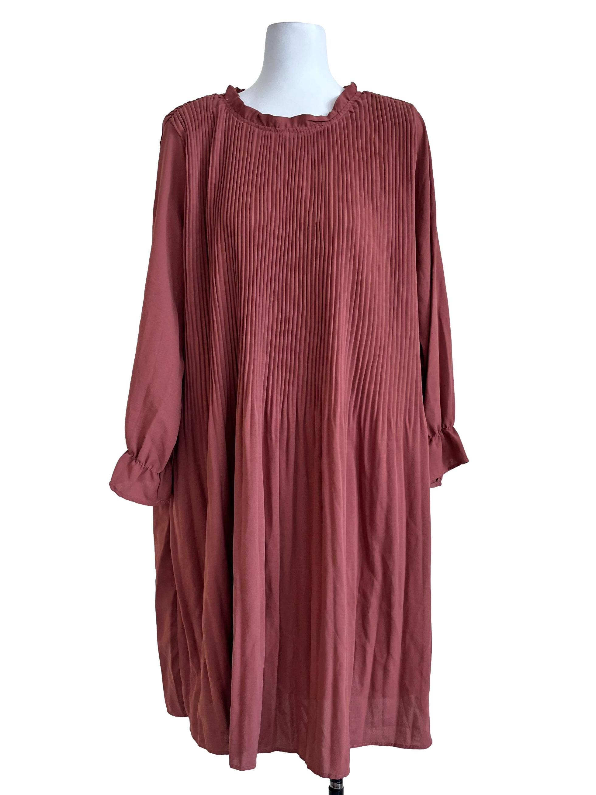 Pink Plain Long Sleeves Dress