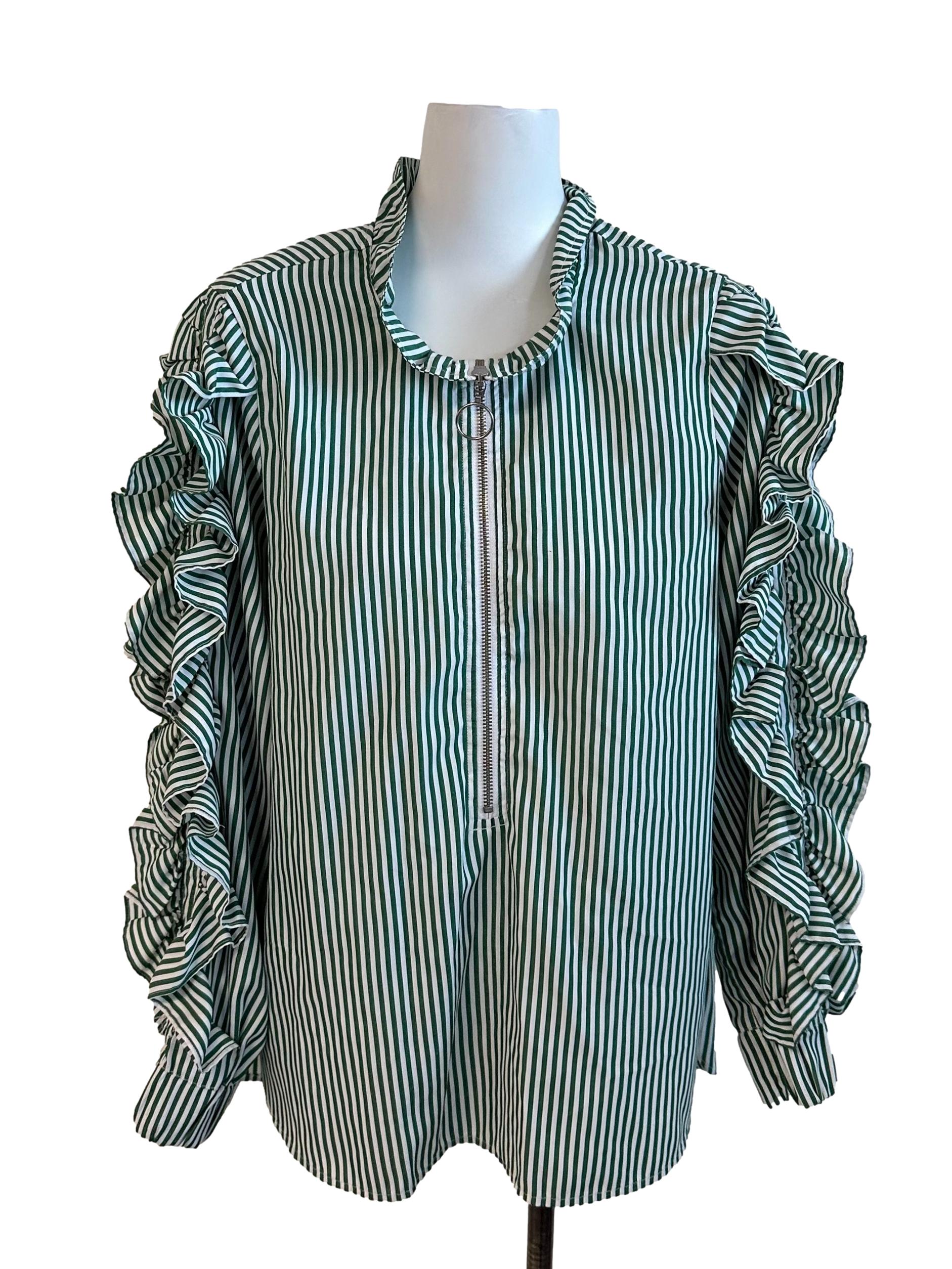 Dark Green Plaid Ruffle Sleeve Top
