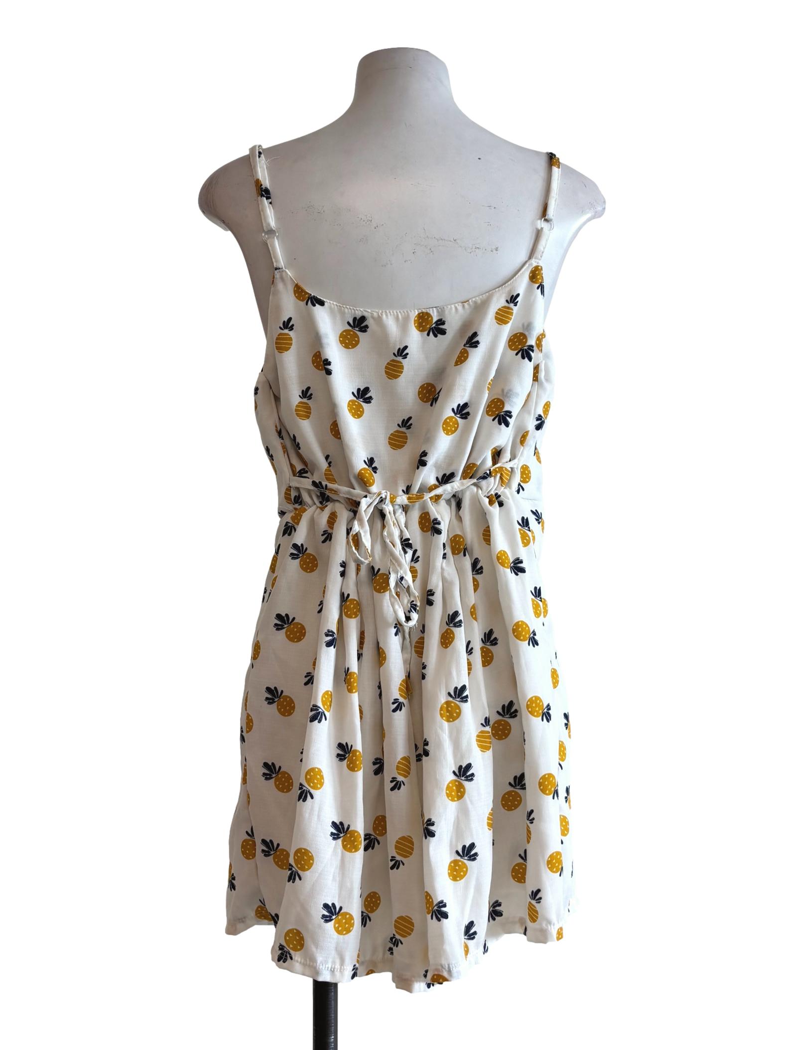 White Pineapple Patterned Spaghetti Strap Rompers