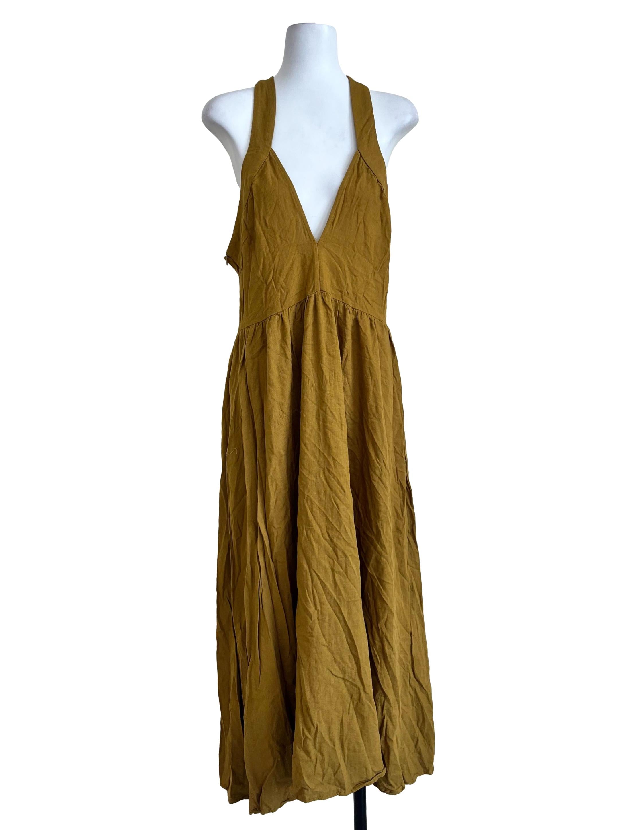 Dark Yellow Plain Unlined Dress