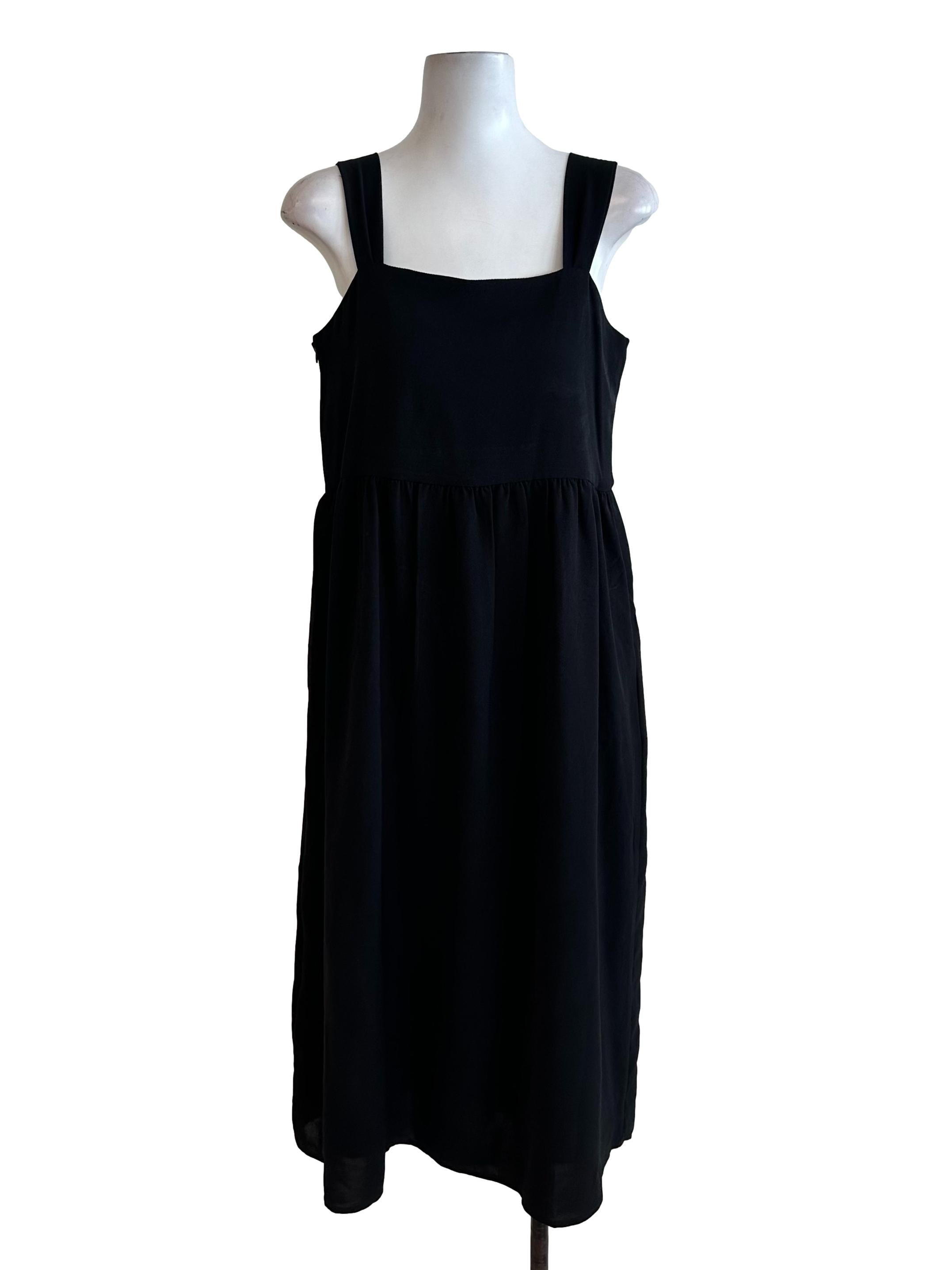 Rich Black Square Neck Sleeveless Dress