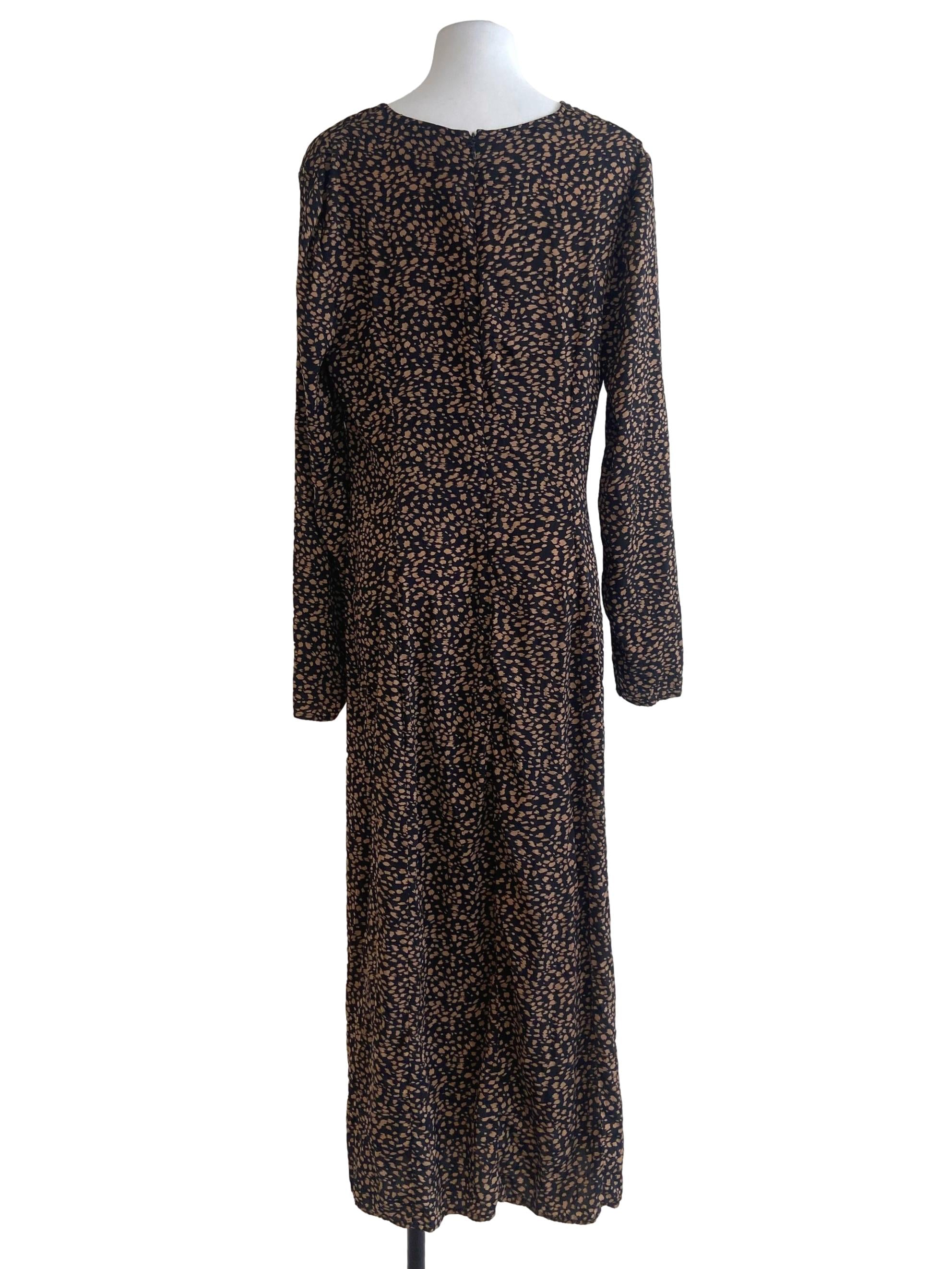 Black & Brown Leopard Slit V-Neck Dress