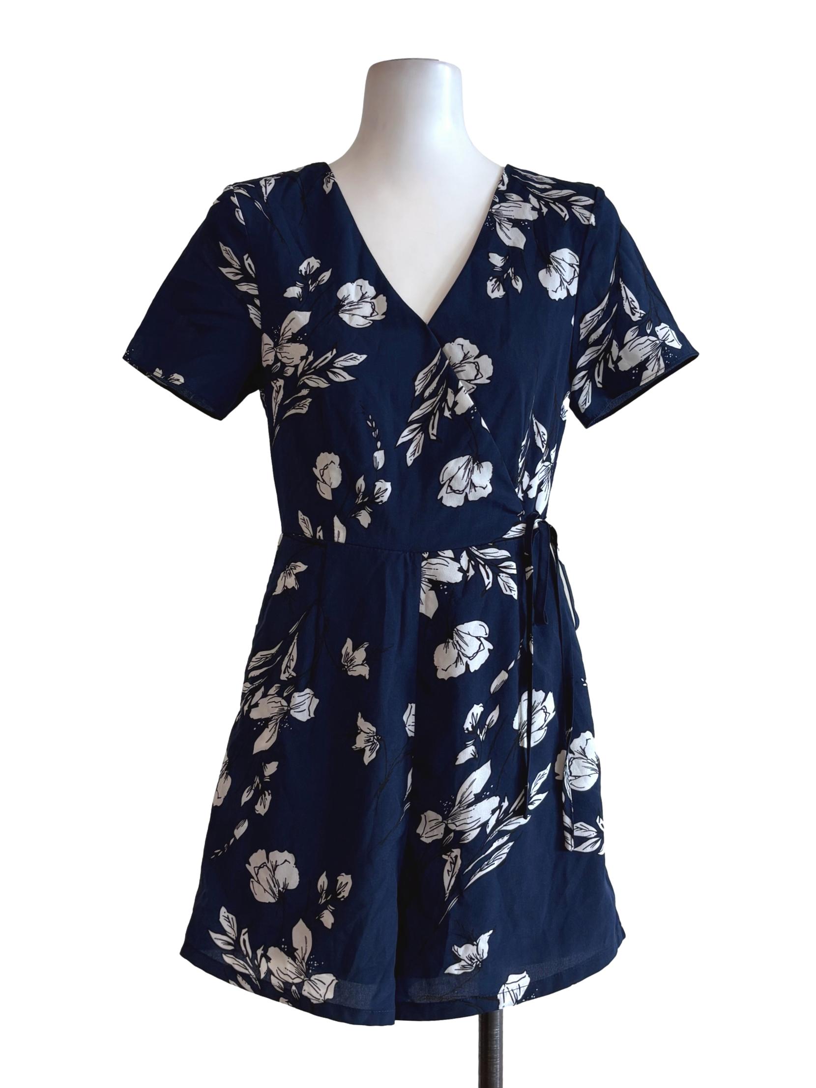 Navy Blue Floral Short Sleeve Rompers