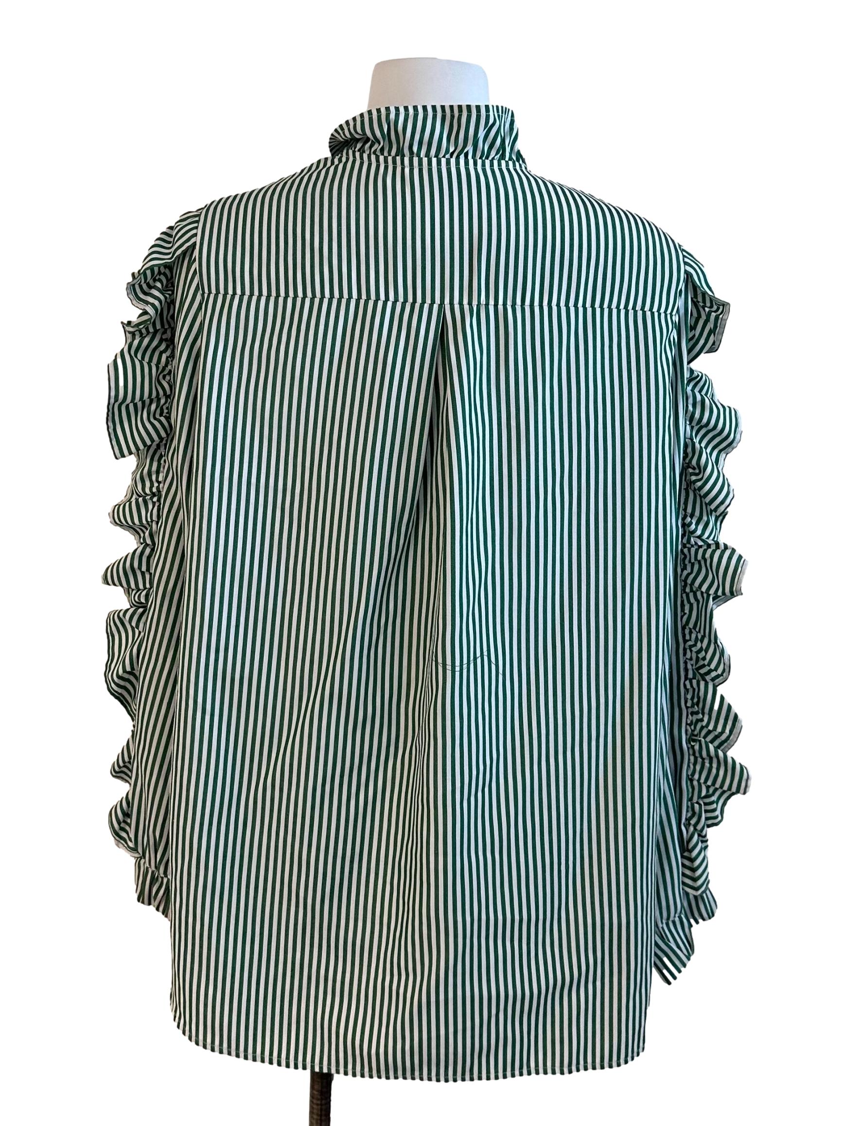 Dark Green Plaid Ruffle Sleeve Top