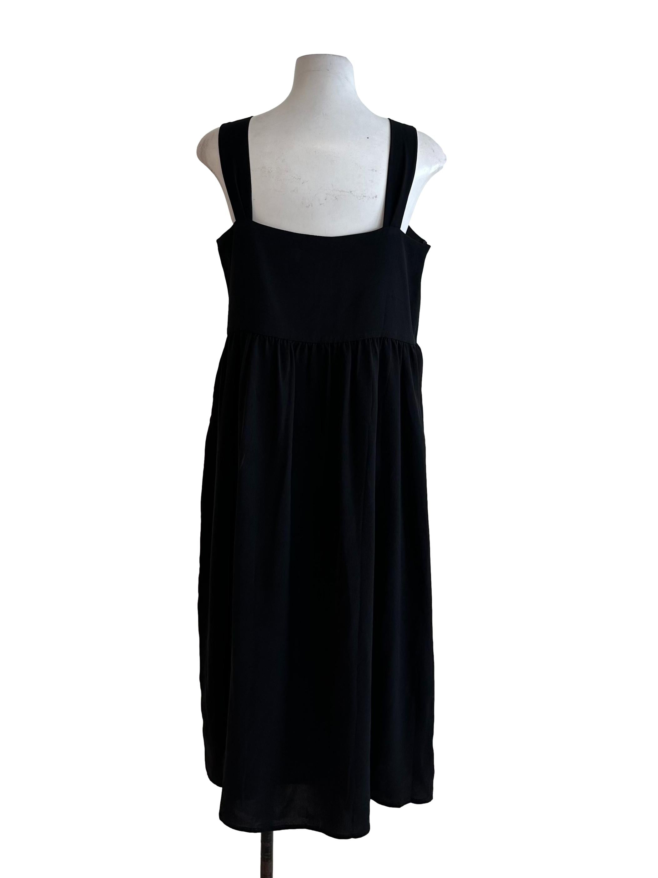 Rich Black Square Neck Sleeveless Dress