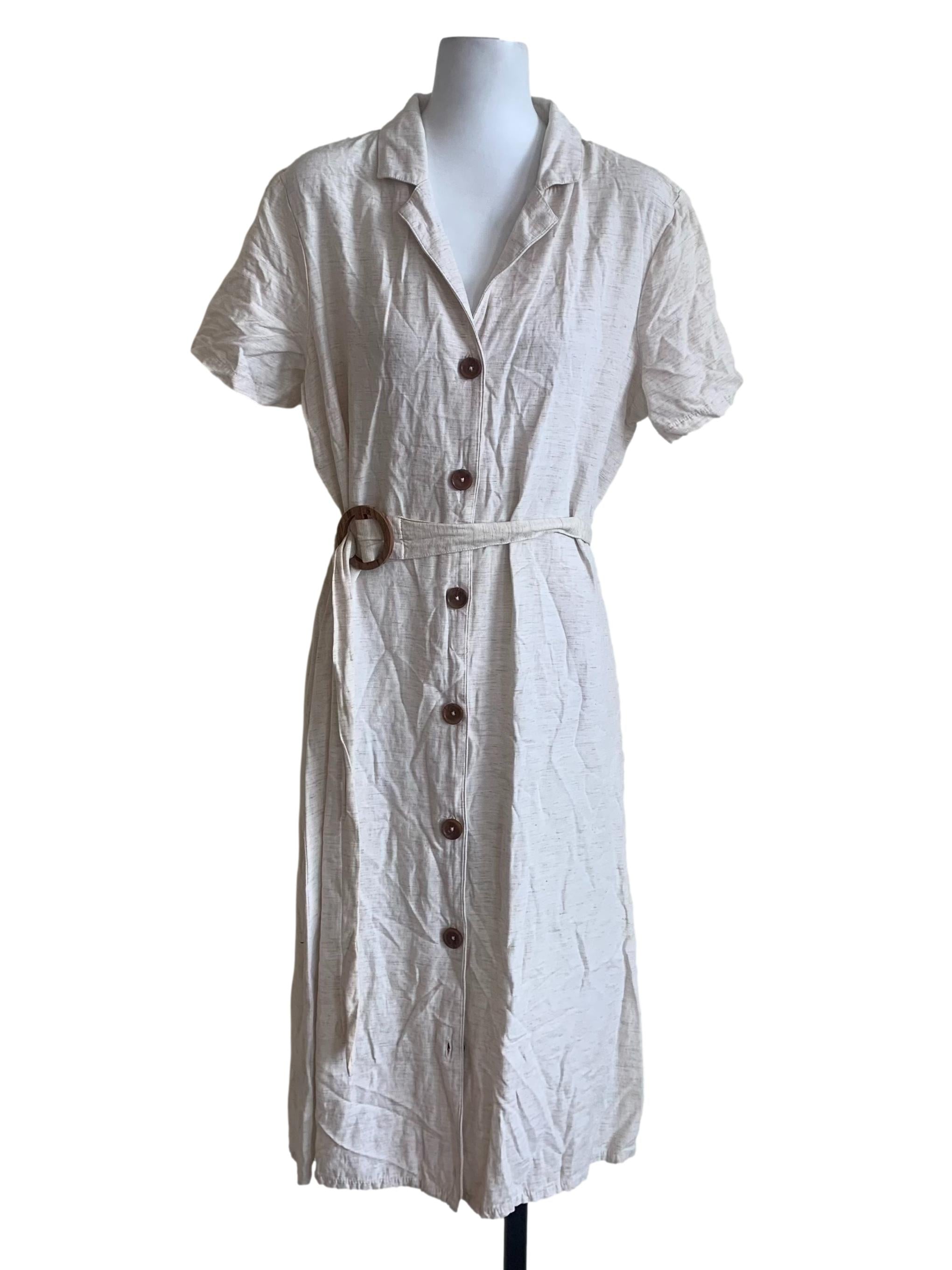 Off White Patterned Dress With Belt