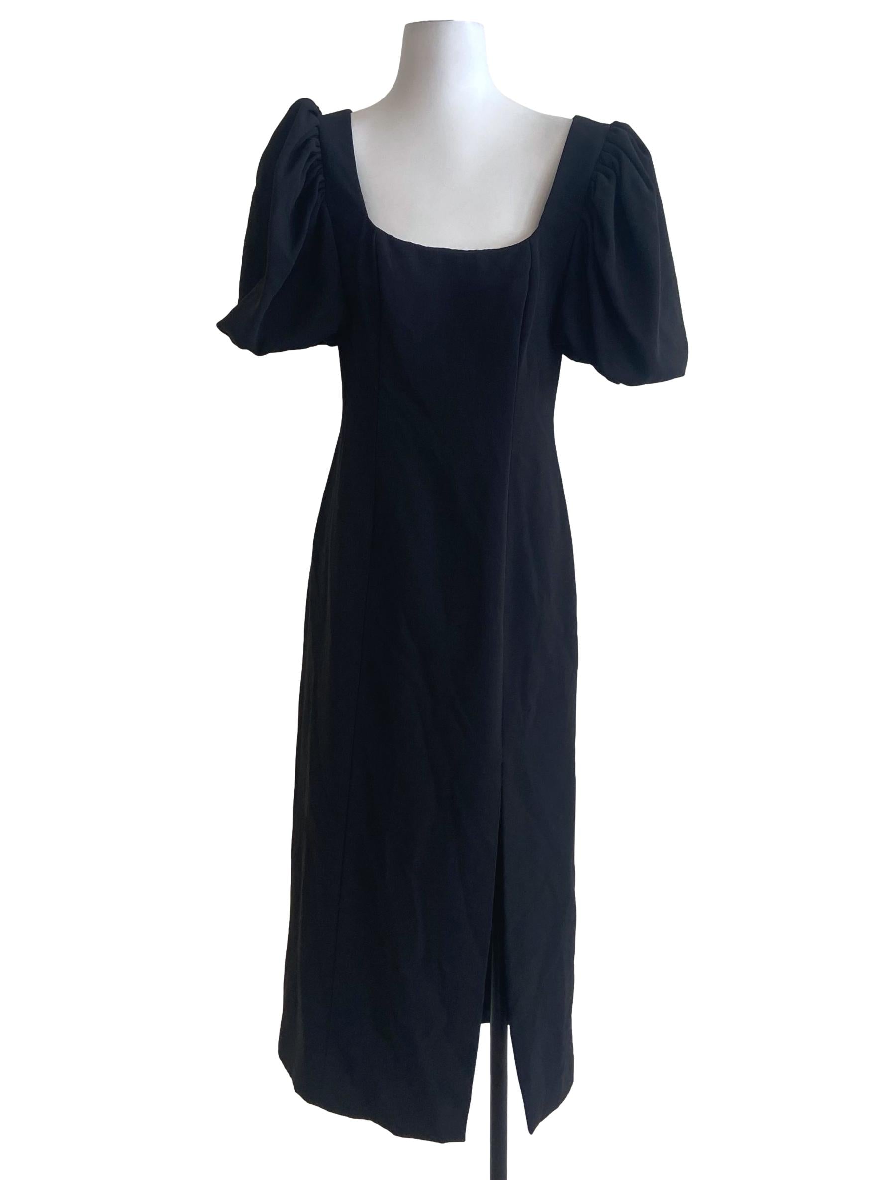 Black Square Neck Slit Shift Dress