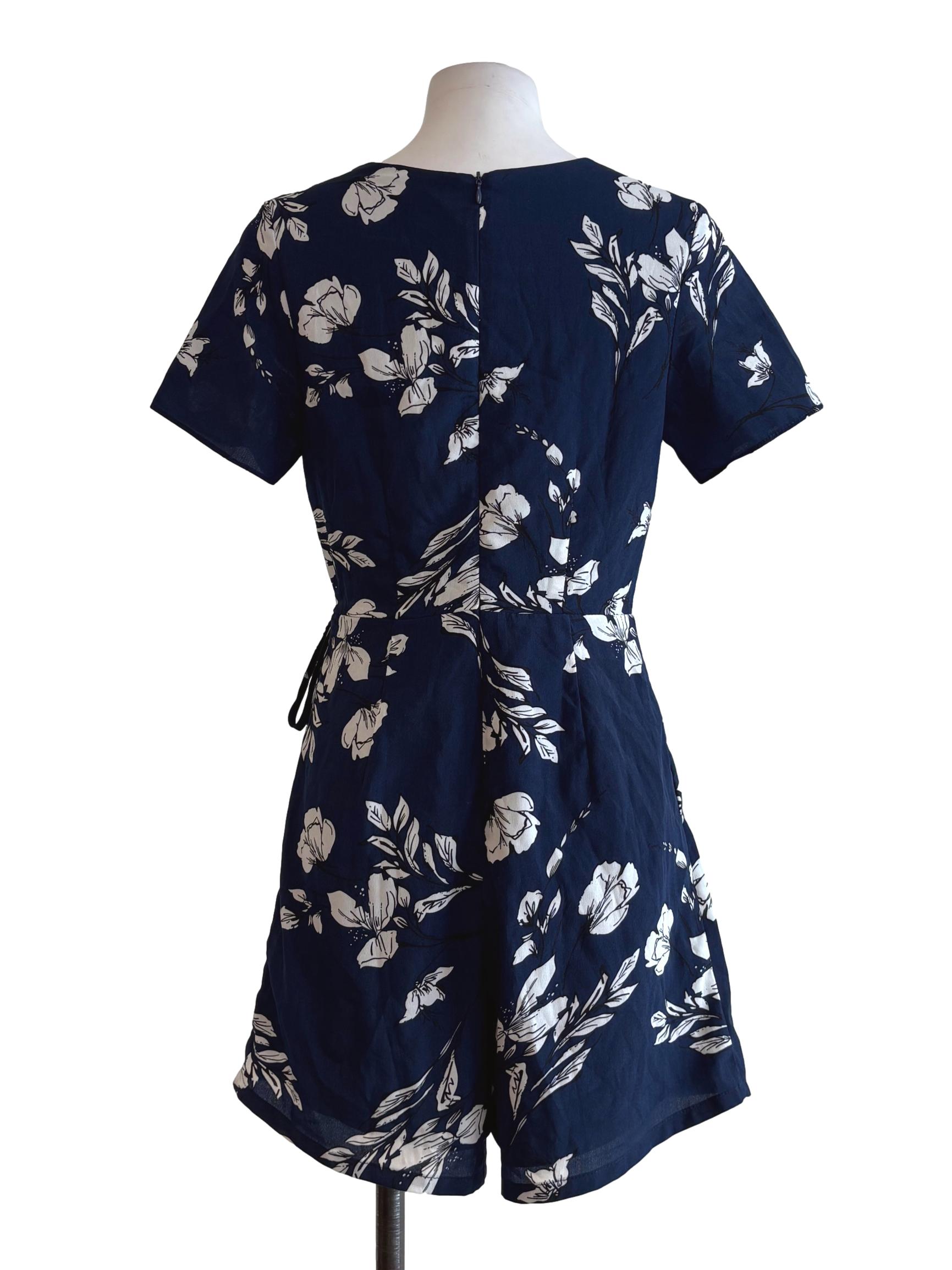 Navy Blue Floral Short Sleeve Rompers