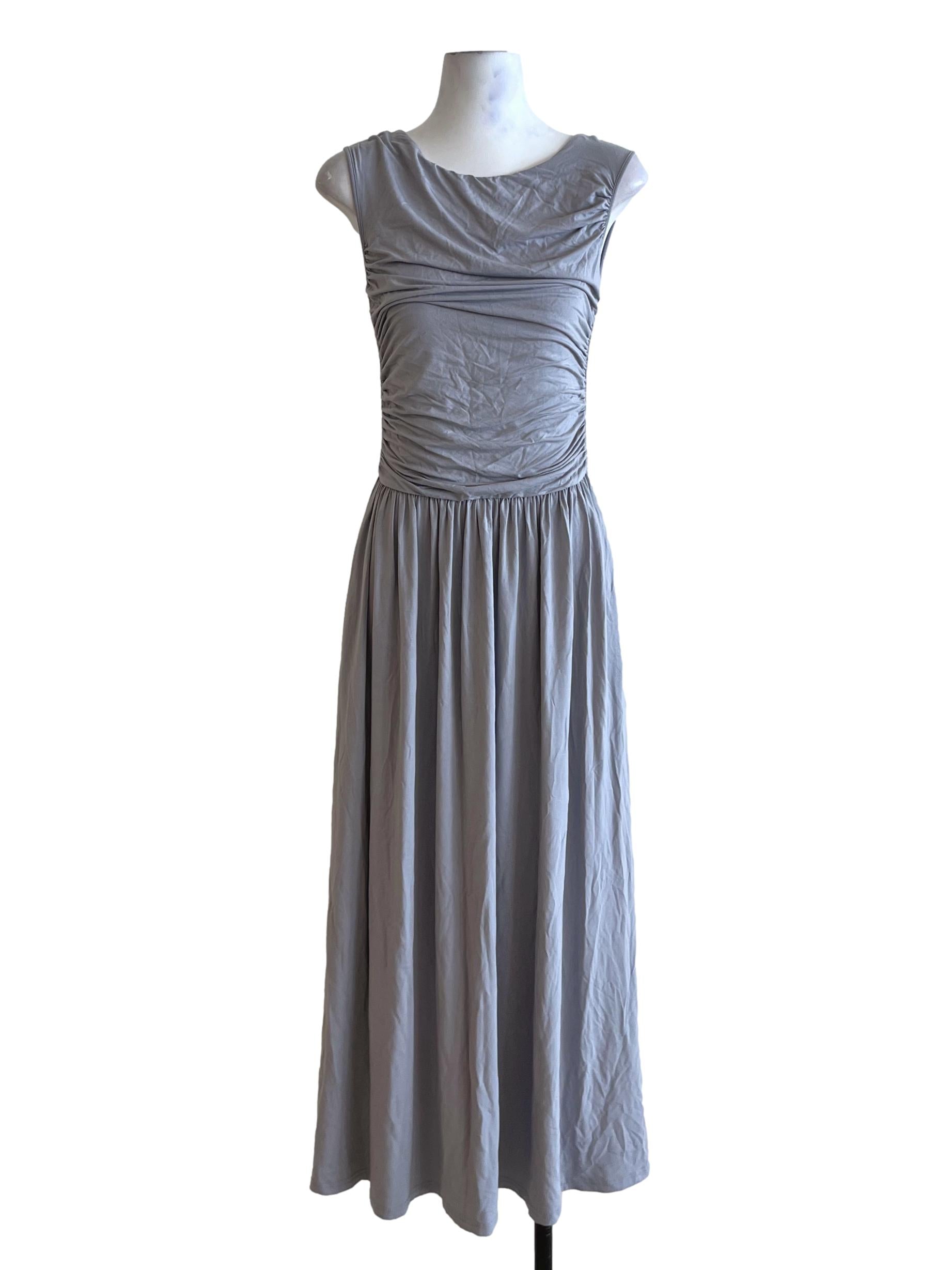 Grey Jewel Neckline A-Line Dress