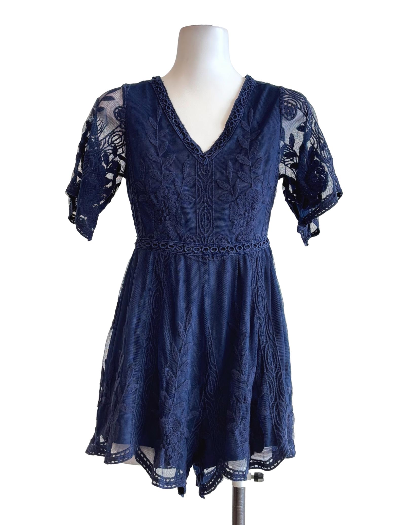 Navy Blue Floral Lace Rompers TTR
