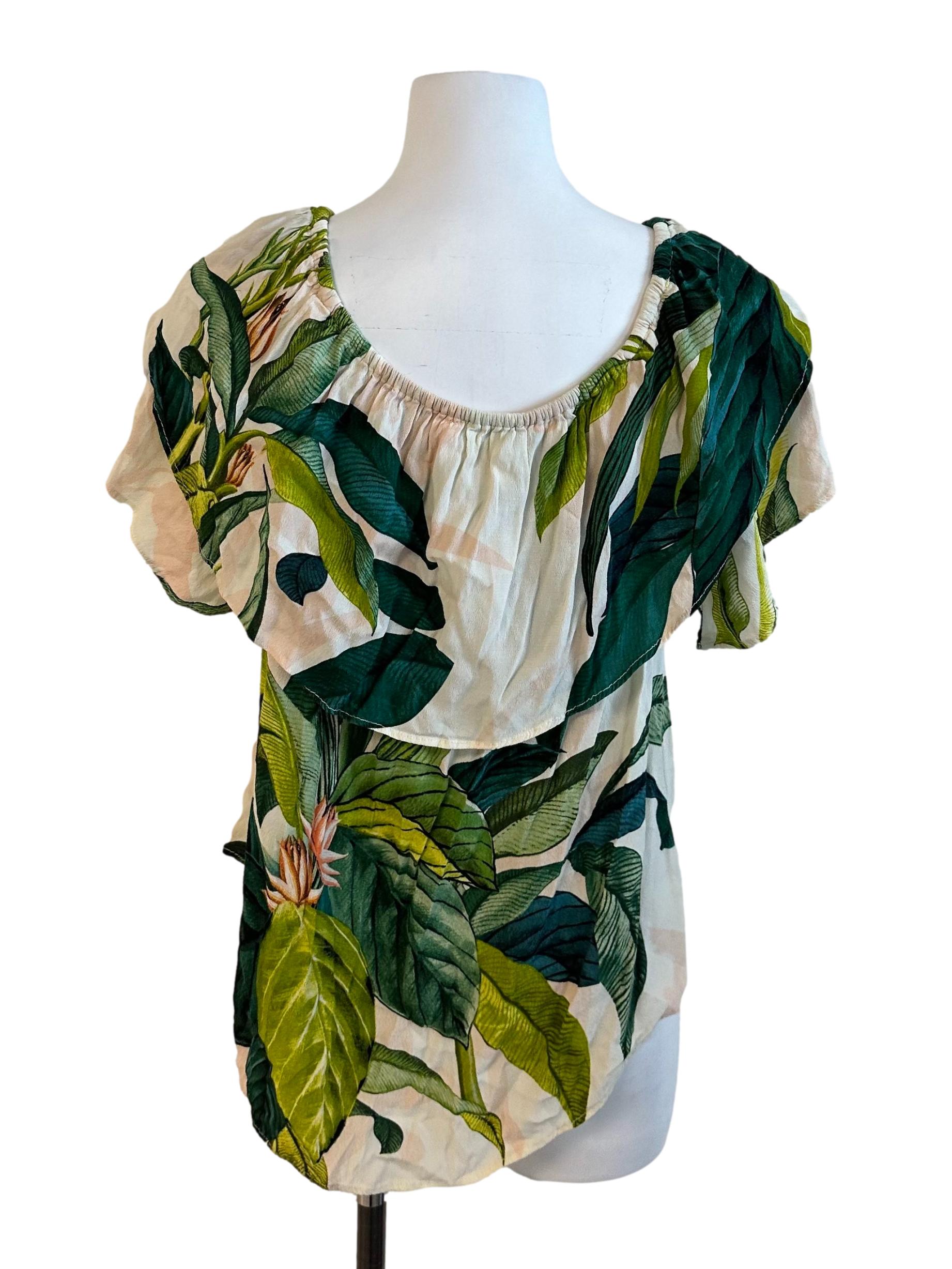 Cream Tropical Pattern Cape Top