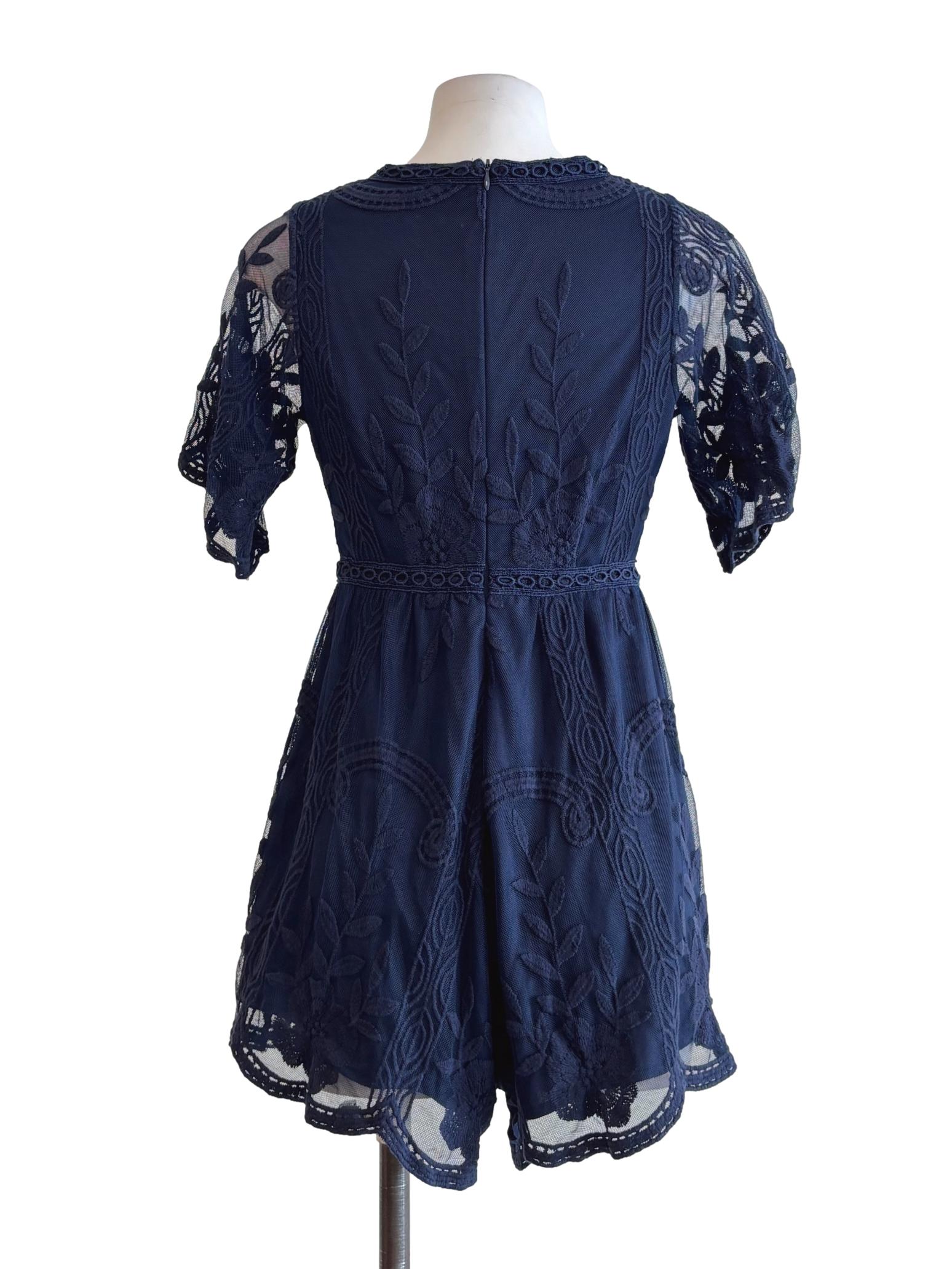 Navy Blue Floral Lace Rompers TTR