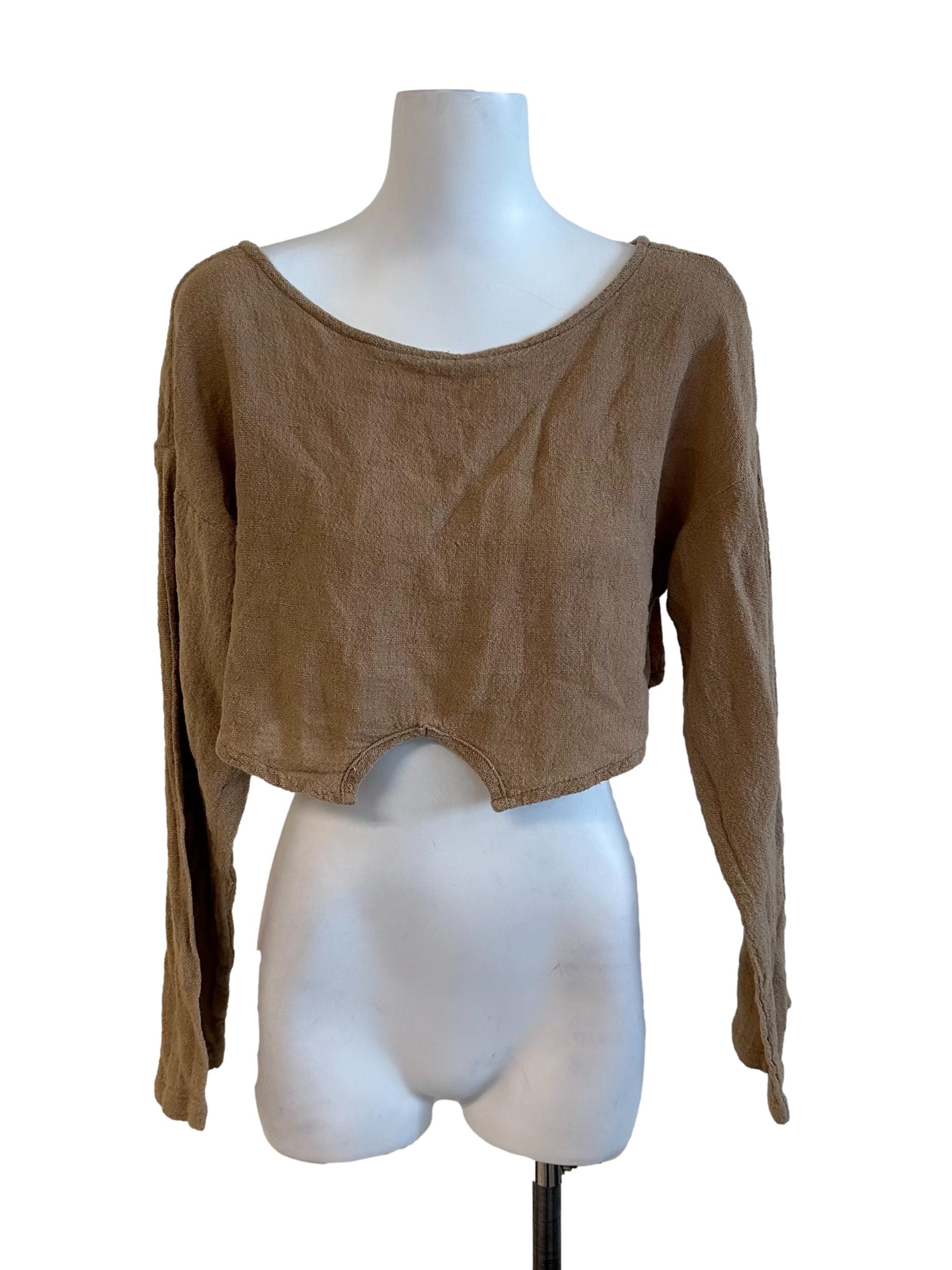 Khaki Bown Long Sleeve Crop Top