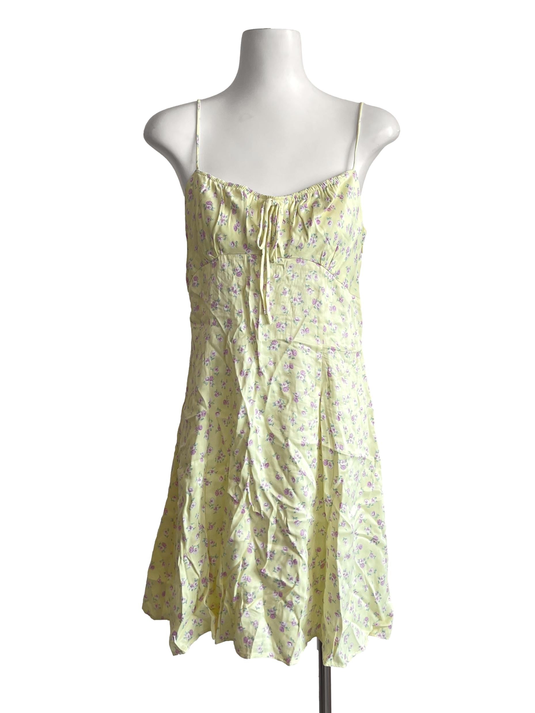 Yellow Mini Dress With Pink Floral