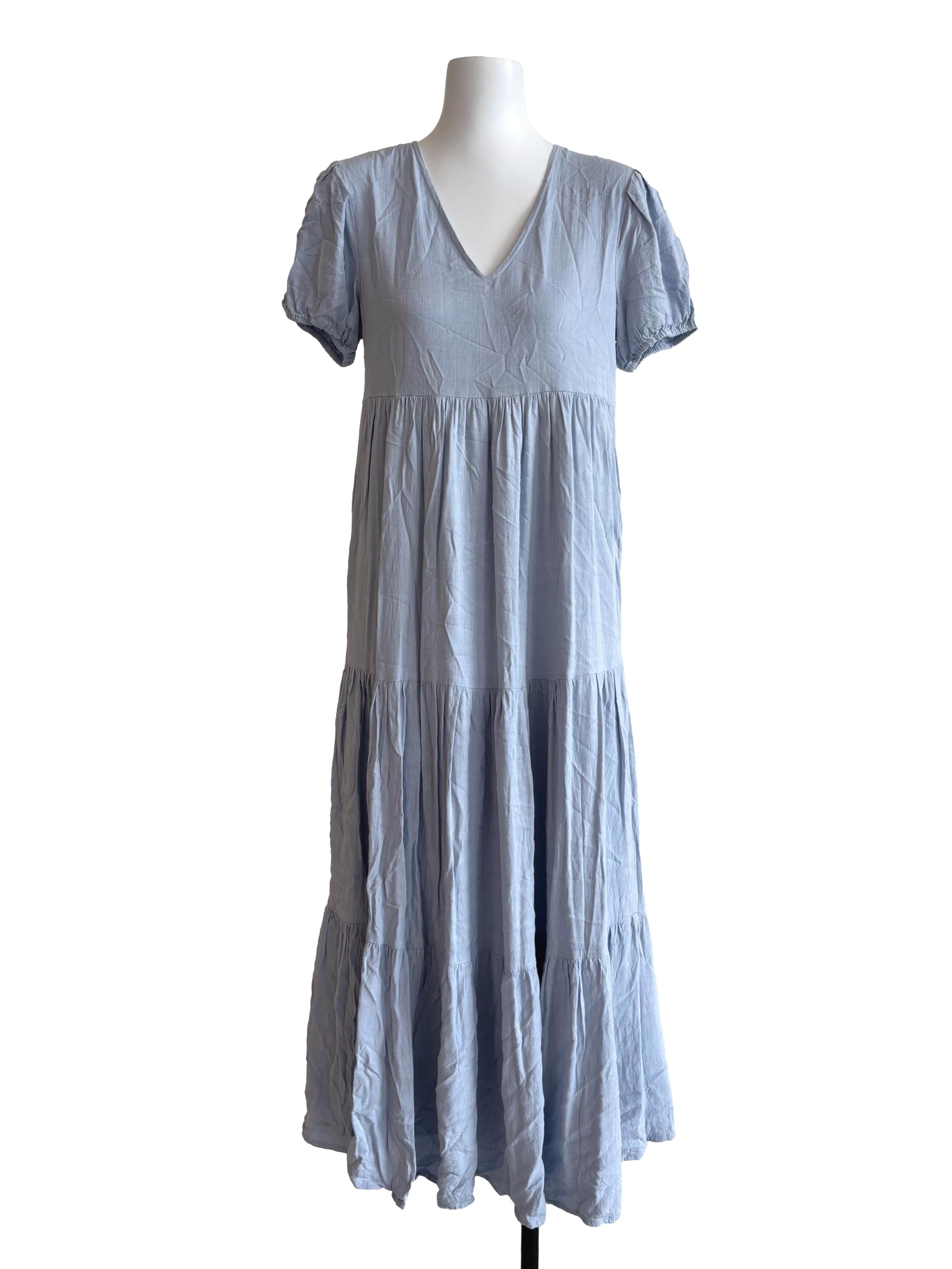 Baby Blue Short Sleeve Tier Dress