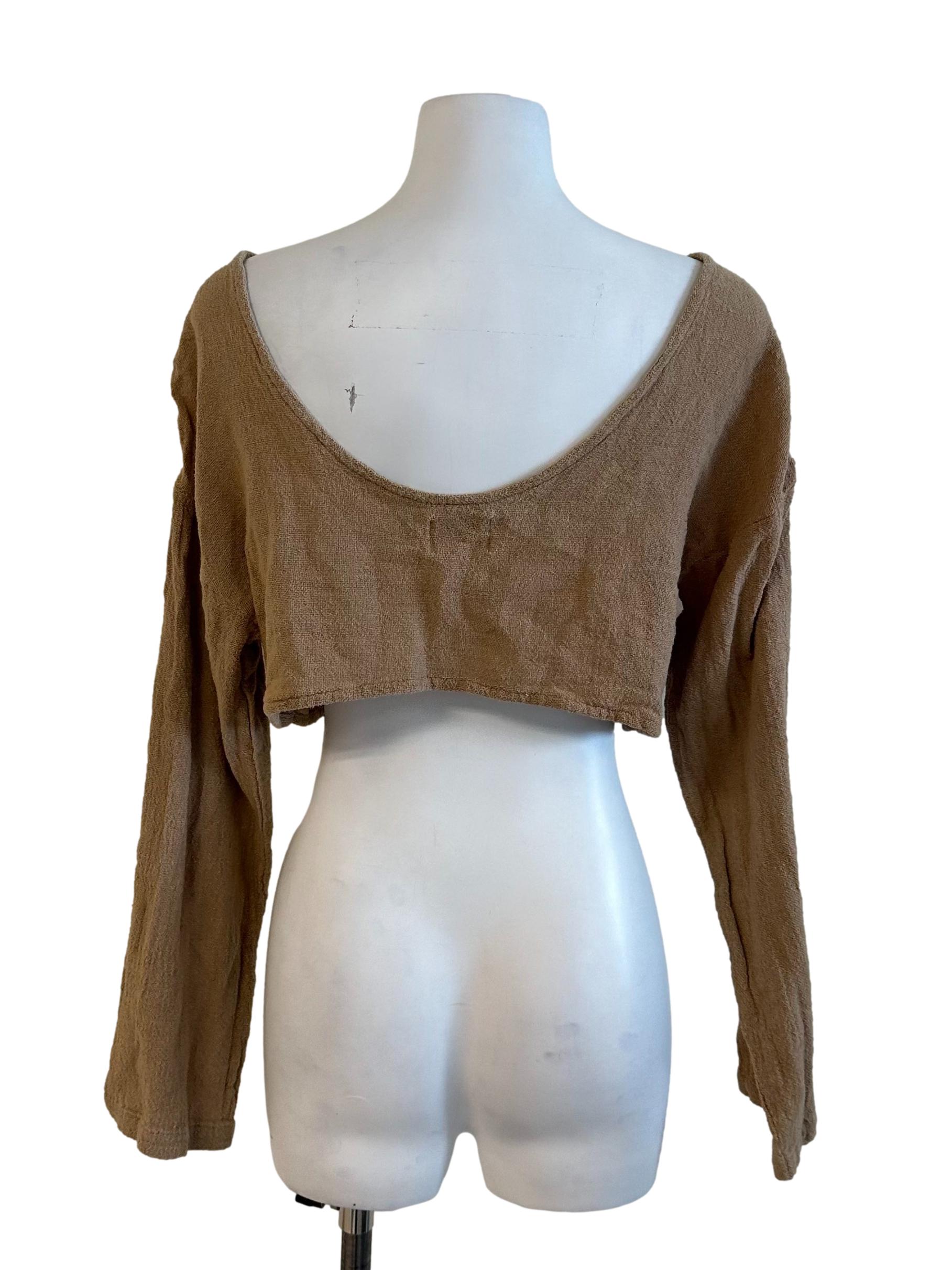 Khaki Bown Long Sleeve Crop Top